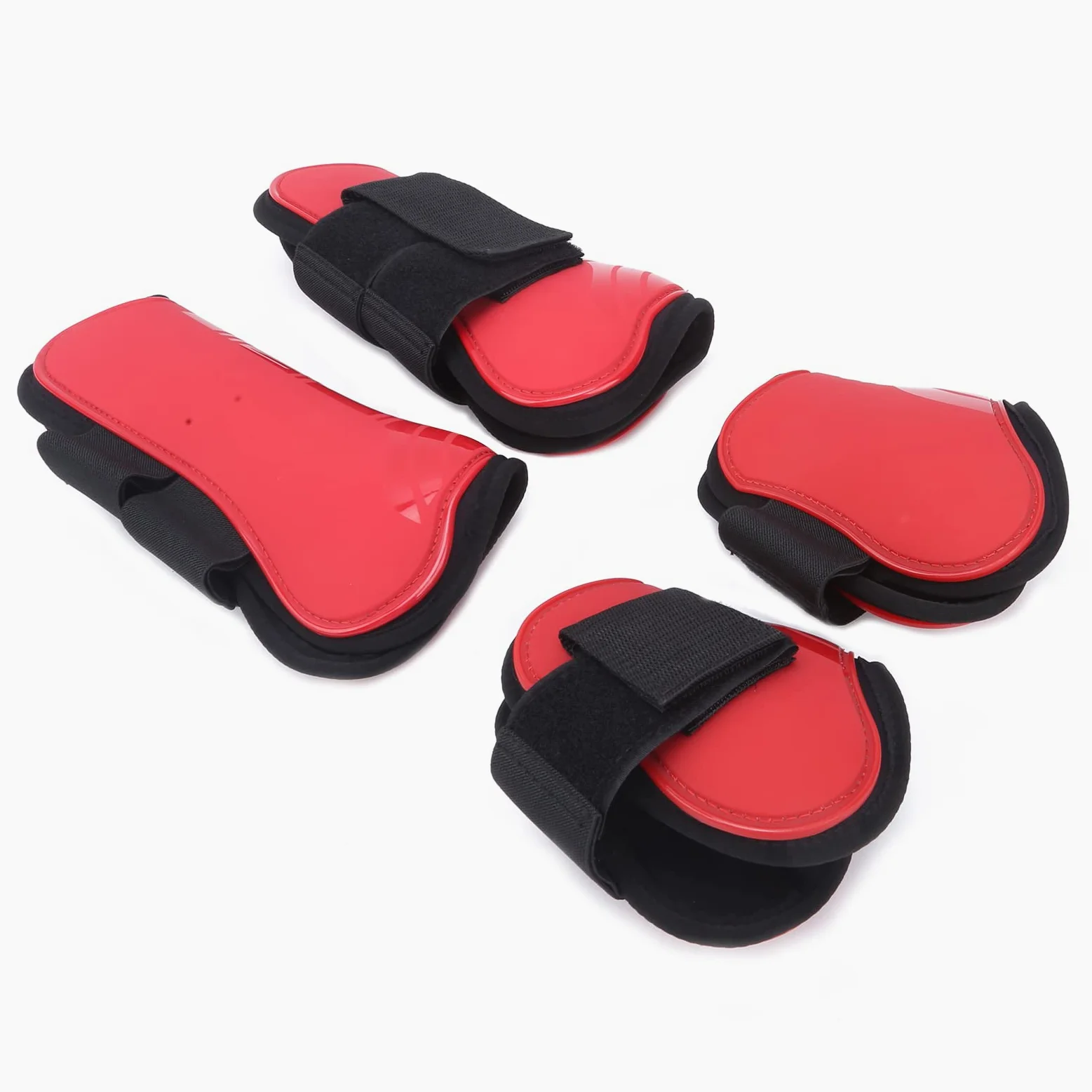 Paratendine per Cavallo Set di 4 Parastinchi per Cavallo con Guscio in PU Leggero, Aperto, Protezione della Gamba Anteriore, Ammortizzante, Regolabile, per Equitazione, Salto, Rosso M