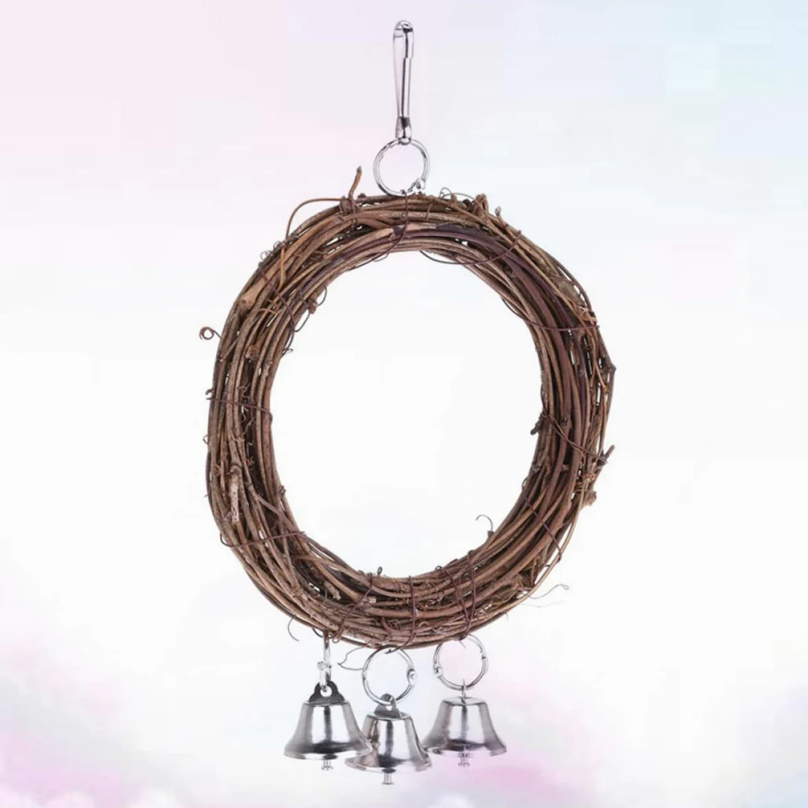 Angoily 2pezzi Altalena Per Uccelli Rattan Con Campanelli e Pervinca Legno Giocattolo Per Pappagalli e Parrocchetti Casuali