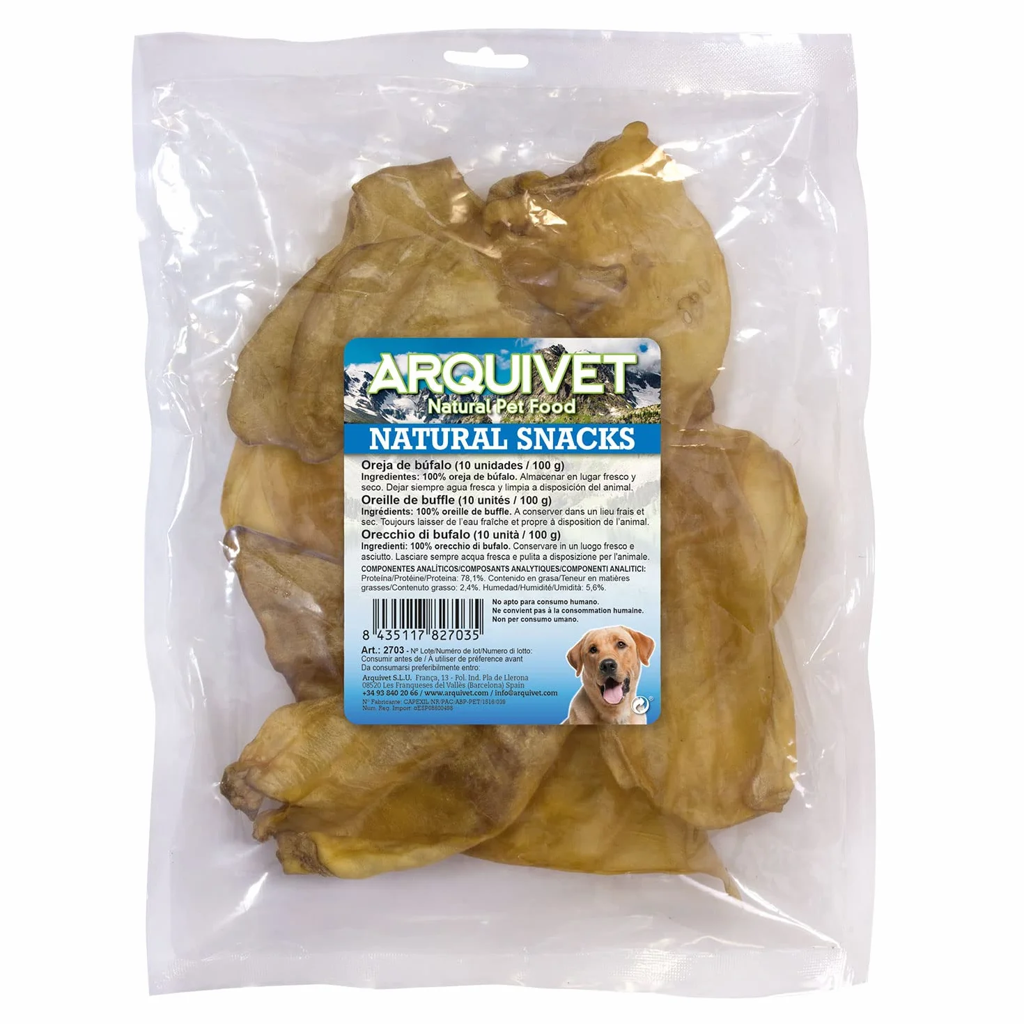 ARQUIVET Orecchie di vitello disidratata - confezzioni 10 unità - Snack 100% naturali per cani