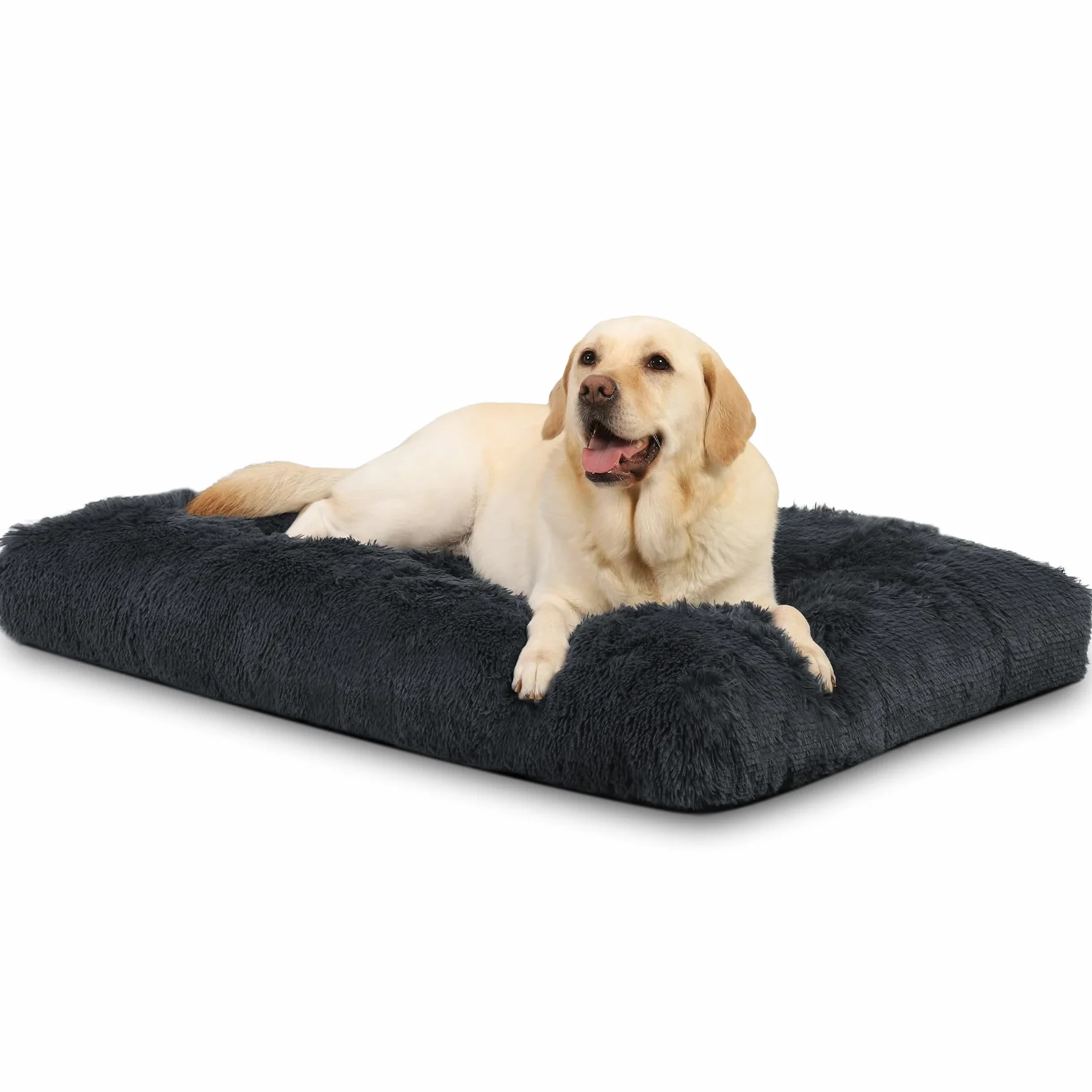 Cuscino per Cani Taglia Grande e Media 90x60cm Peluche Lavabile Base Antiscivolo Grigio Scuro