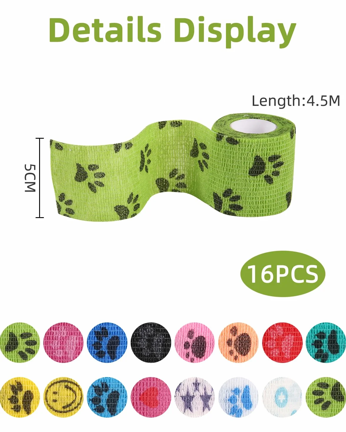 16PCS Pet Bendaggio Coesivo Benda Elastica Autoadesiva per Animal,Colore Benda Elastica,Caviglia Animali Domestici/Atleta/Ferito,Non Tessuto Bendaggio Fasciatura,Coesive Bendaggio Elastico Mani