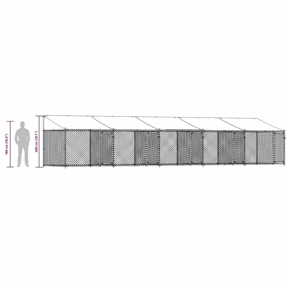 vidaXL Gabbia Cani con Tetto e Porte Grigia 10x2x2 m Acciaio Zincato, Gabbia per Cani con Tetto, Cuccia per Cani, Box per Cani