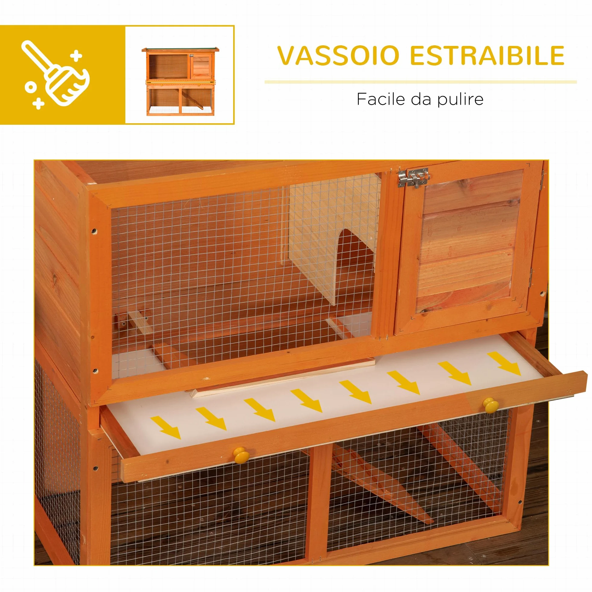 PawHut Gabbia per Conigli Conigliera da Esterno in Legno di Abete 90 x 45 x 80cm