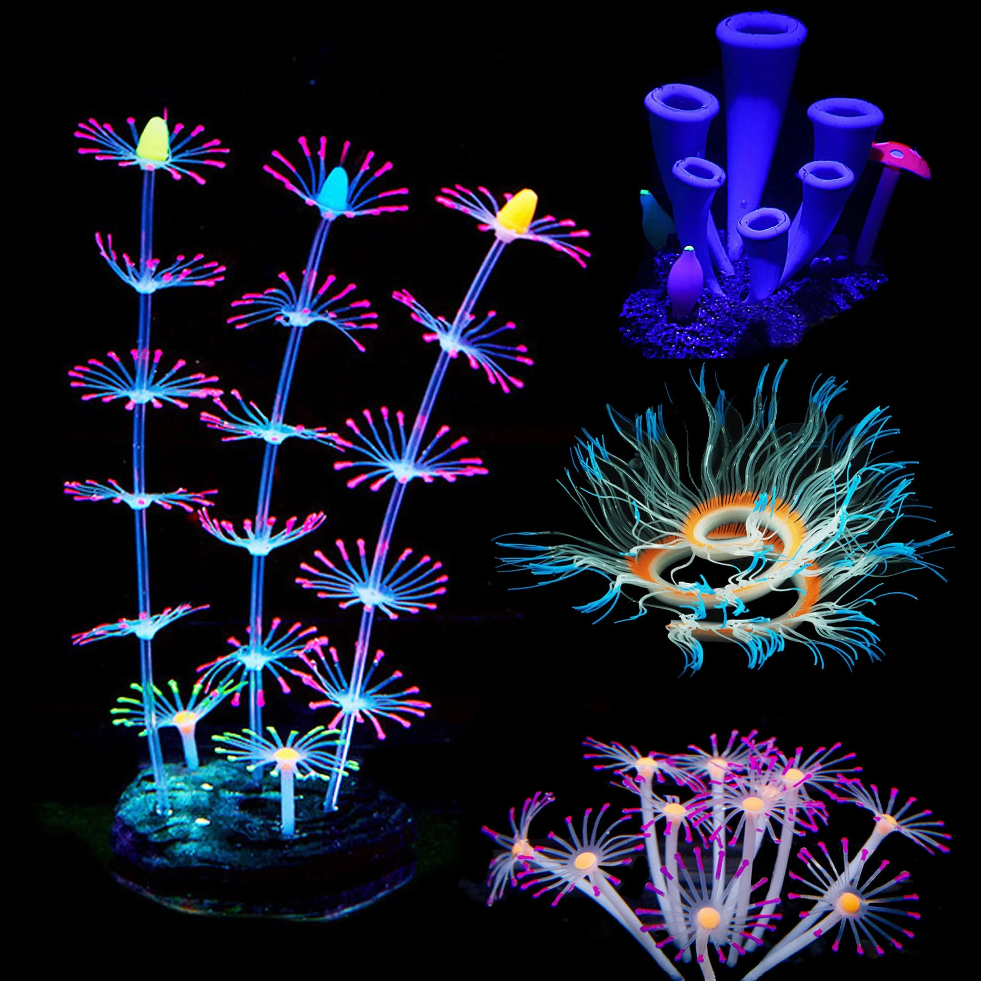 Cayway 4 Pz Piante Artificiali Acquario Ornamenti Effetto Coral Fish Tank Decorazioni Anemone di Mare