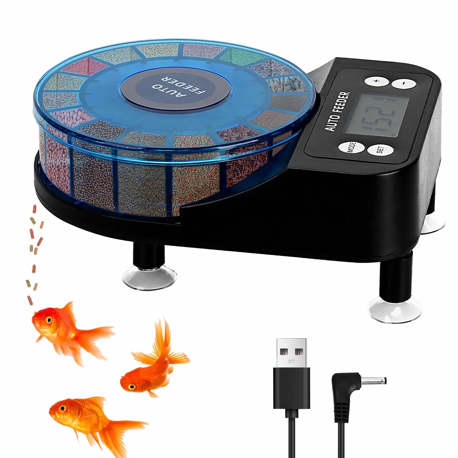 Mangiatoia automatica per acquario con timer ricaricabile display LCD 15 feed