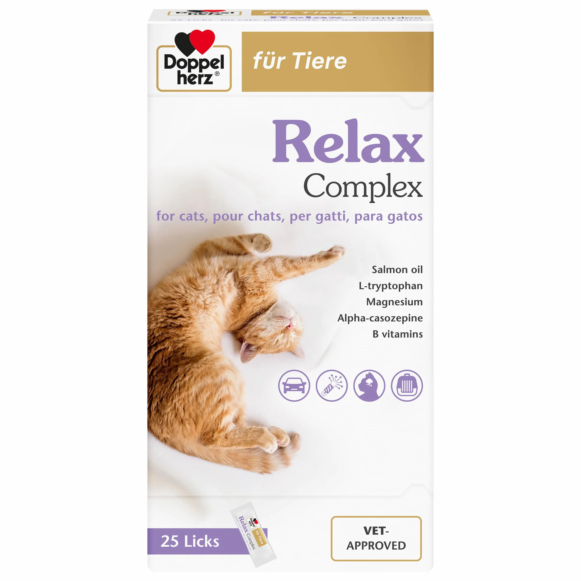 Doppelherz Relax Complex per Gatti – con Alpha-casozepina e L-triptofano – Supporto per il benessere mentale – 25 Licks cremoso