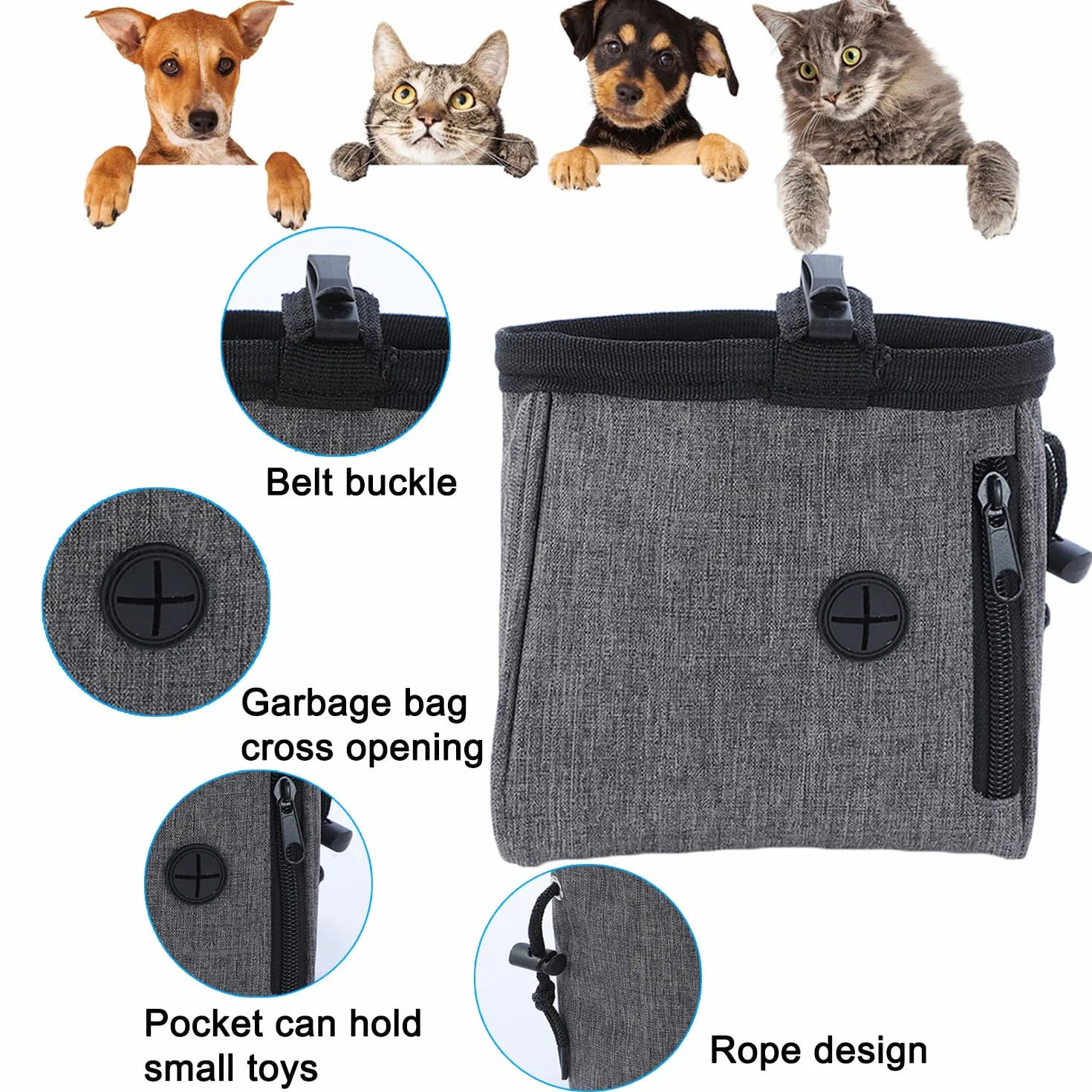 Sacca per Cani per Addestramento del Cane, Porta Premietti per Cani, Multifunzionale Borsa Porta Snack Cane con Dispenser per Sacchetti, Cintura Regolabile