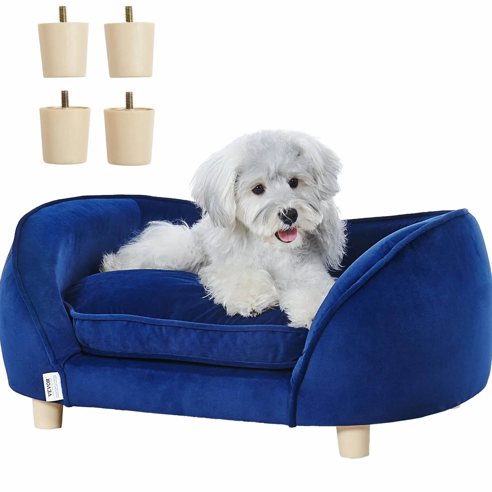 VEVOR Divano per Animali Domestici 71 x 50,5 x 30 cm per Cani e Gatti di Taglia Media, Letto Morbido Vellutato con Capacità di Carico 37 kg, Blu Scuro