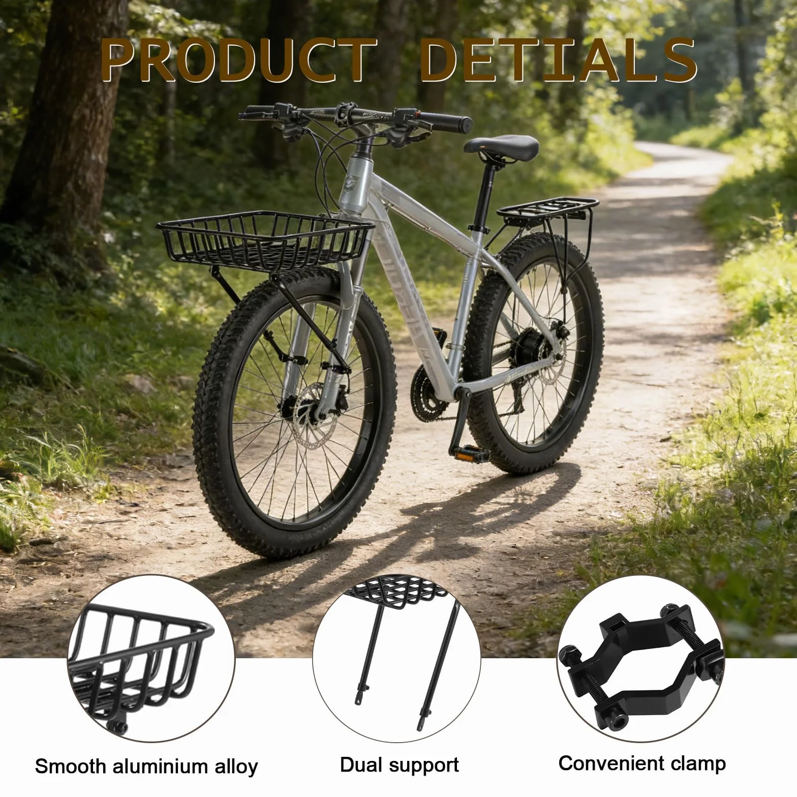 Portapacchi anteriore per bicicletta, capacità 10 kg, cestino per bicicletta con portabici anteriore, ampio cestino anteriore per bicicletta, lega di alluminio; per biciclette da 26-29 pollici