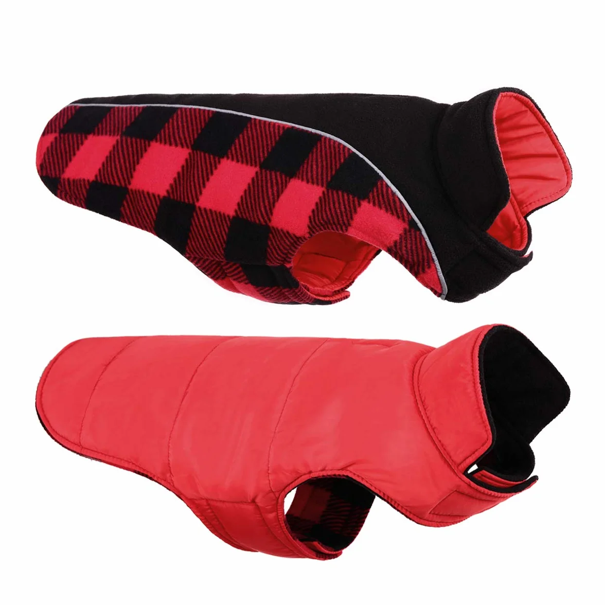 CITÉTOILE Cappotto per Cani Antivento, Giubbotto Invernale Cane Reversibile di Taglia Piccola/Media/Grande, Giacca Gilet Invernale Cane con Foro per Imbracatura, Riflettente, Rosso, L