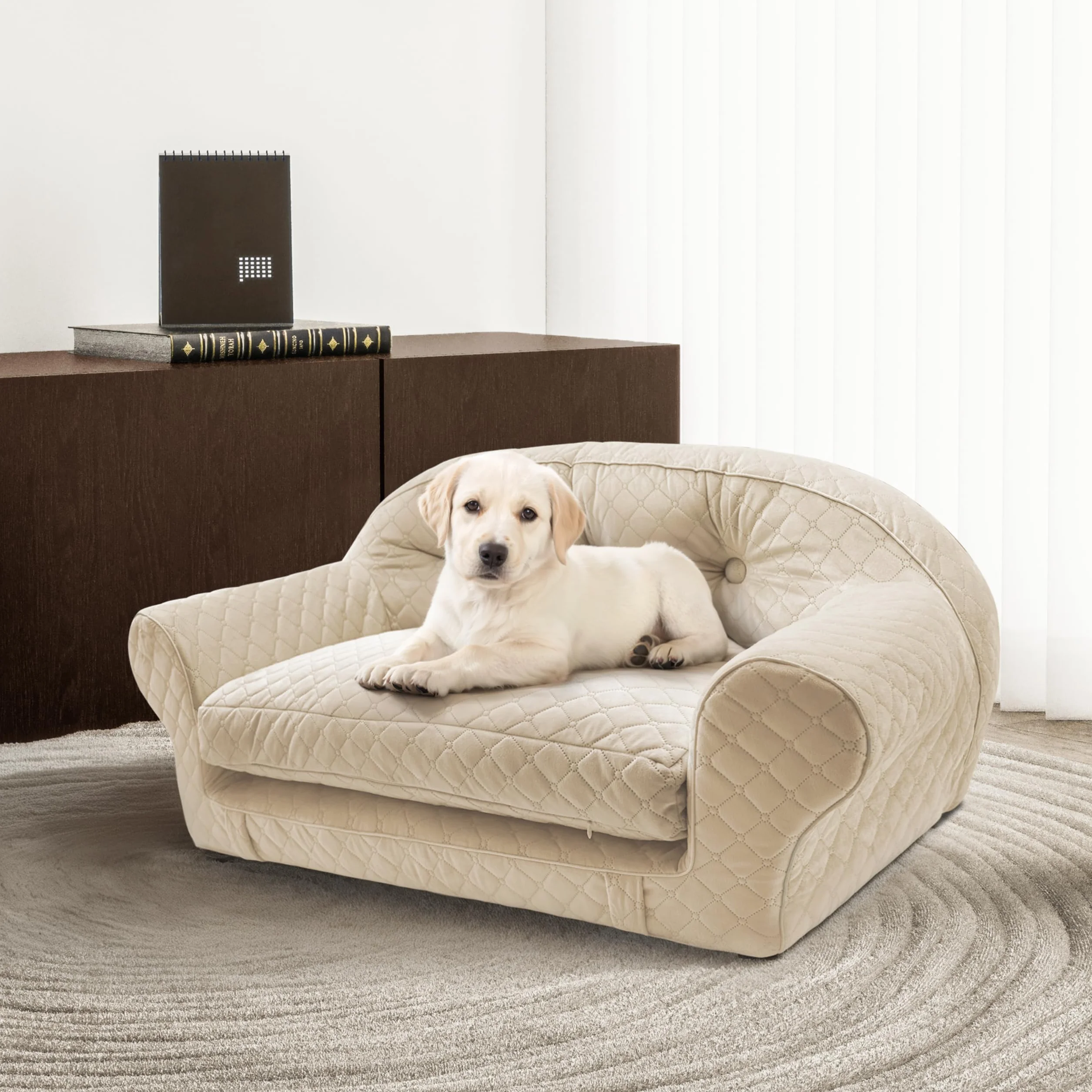 Divano per Cani di Taglia Media e Grande, 100 x 45 x 55 cm, in Spugna e Velluto, Flanella, Moderno