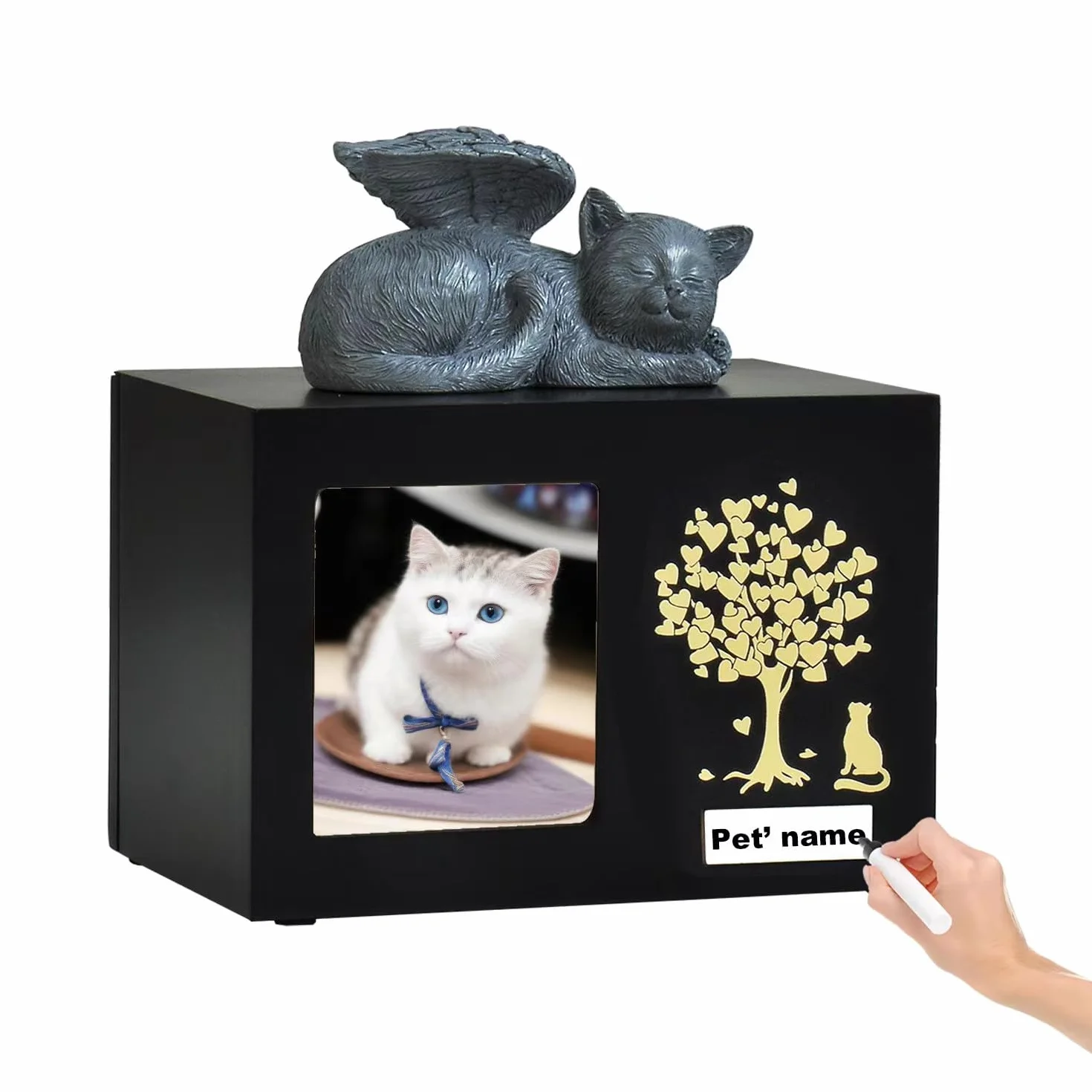 Urne per gatti personalizzate con foto, scatola di legno per cremazione animale domestico