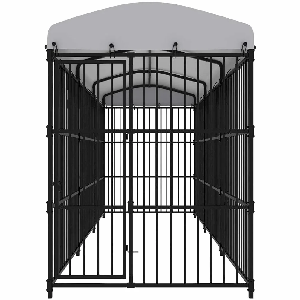 vidaXL Canile da Esterno con Tetto Robusta Sicura con Serratura Box Gabbia Protezione Recinzione per Cani 450x150x210 cm in Acciaio Zincato Nero