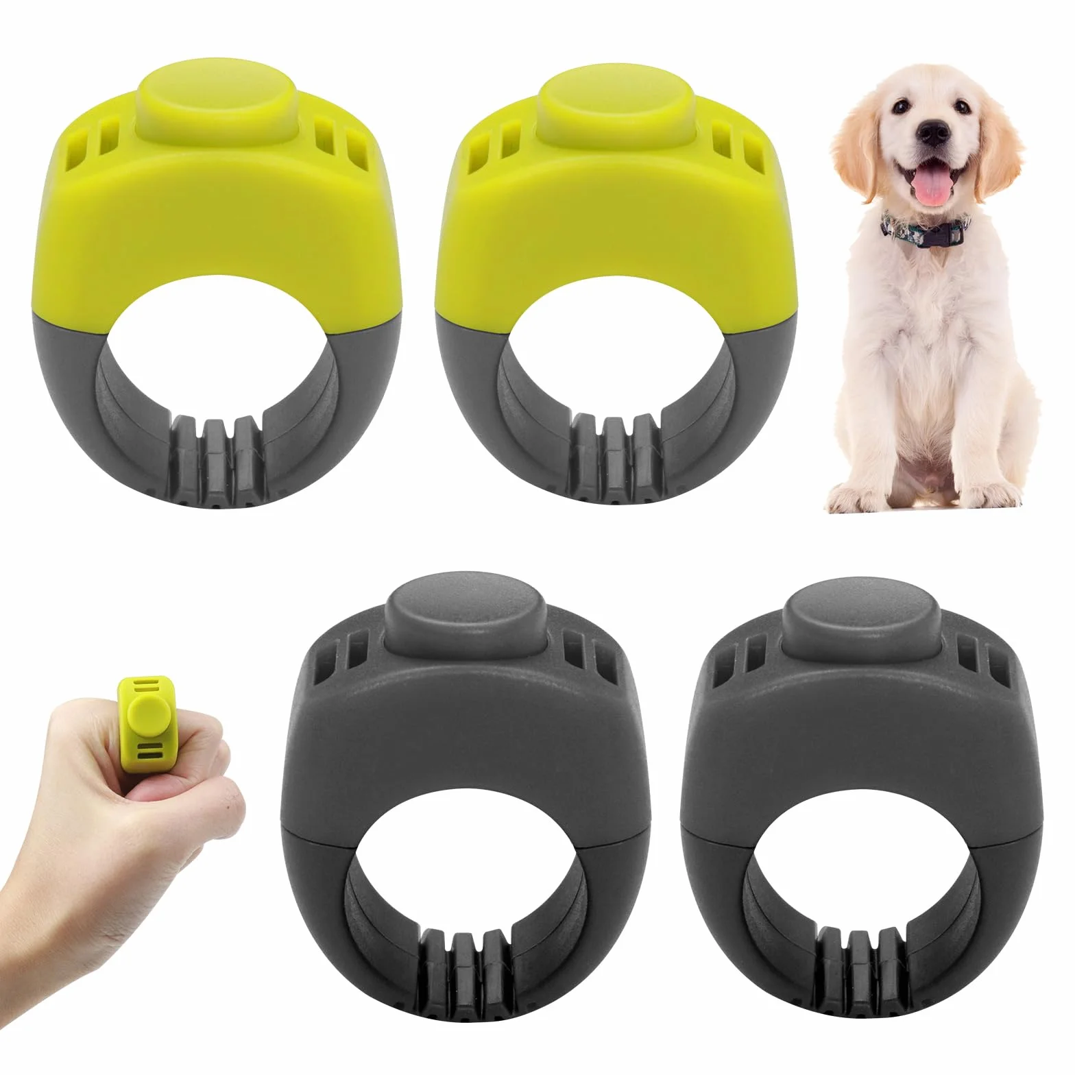 Set da 4 Clicker per Cani 19 mm & 21 mm, Clicker per Cani e Gatti con Anello per Dita, Accessorio per Addestramento, Set Clicker per Cani, Gatti e Cavalli, Clicker Pratico e Compatto