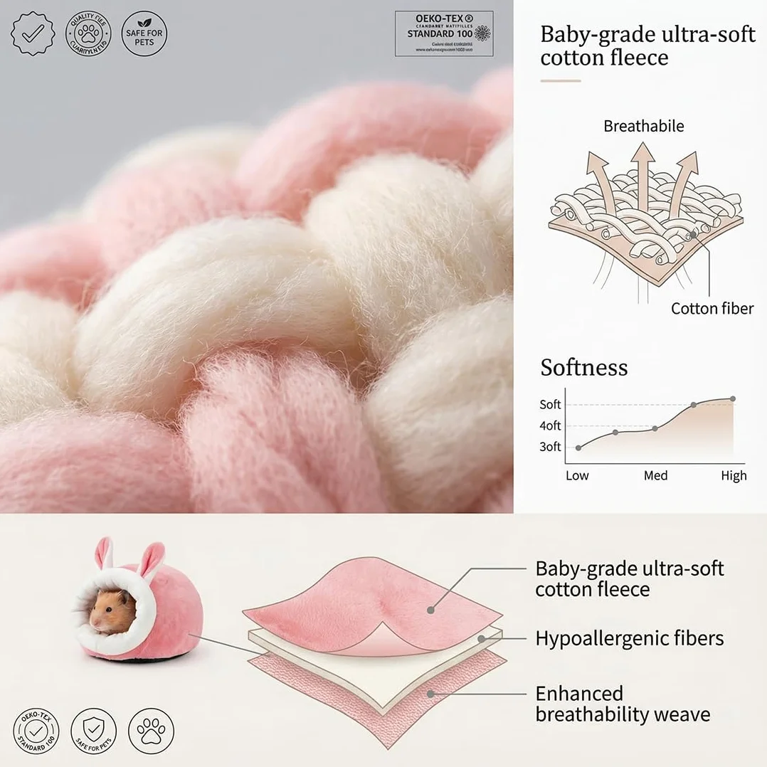 Set di 2 Letti per Animali Domestici per Porcellini d'India, Cincillà, Ricci – Confortevoli, Stampati con Cartoni, per Dormire, Inverno, Interno (Rosa e Blu)