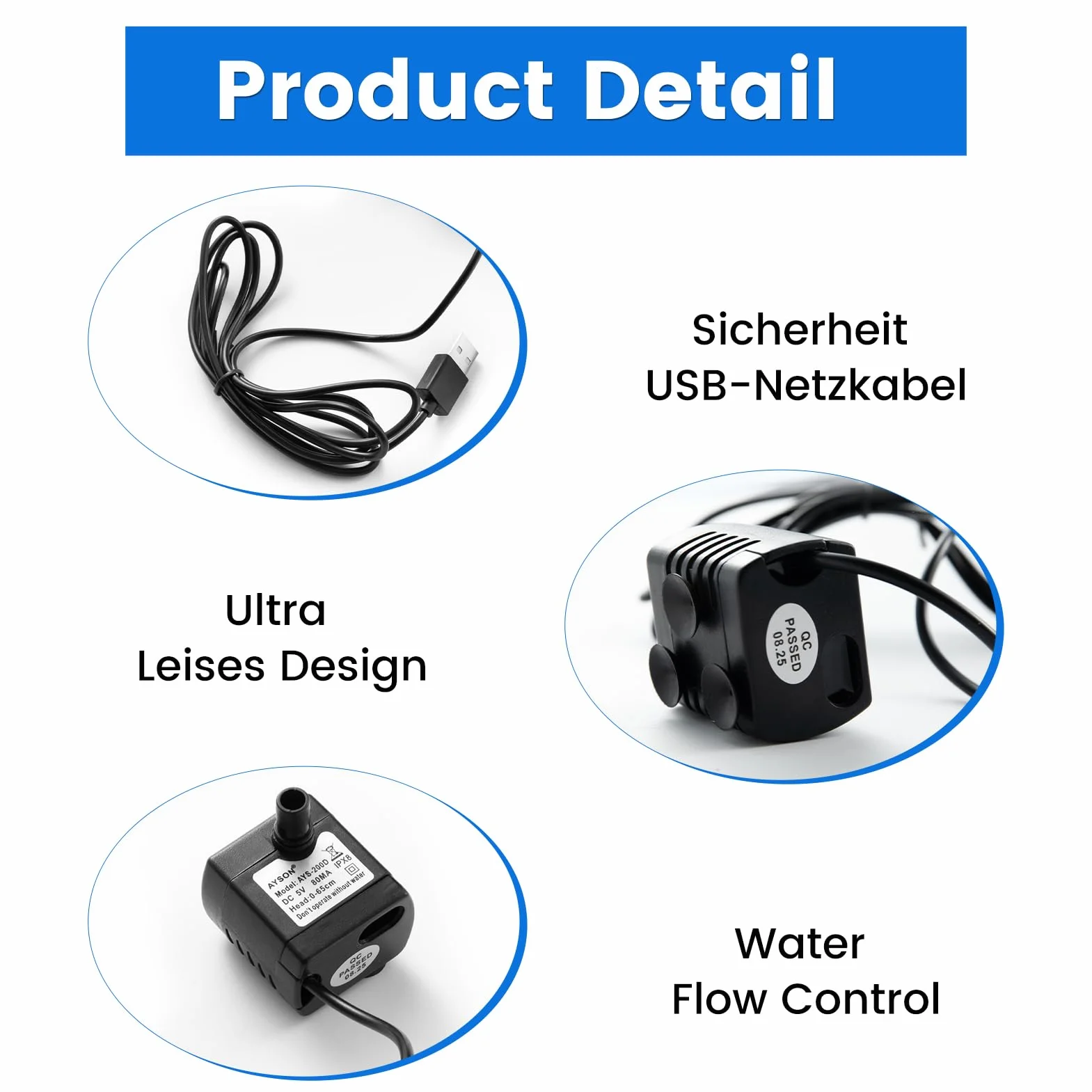 2 Pezzi Mini Pompa Acqua Sommergibile USB, DC 5 V 1 – 3 W 200 L/H Pompa Acqua USB, per Acquari, Fontane da Giardino, Stagni, Impianti Idroponici, Ultra Silenziosa, Portatile con Regolatore di Flusso