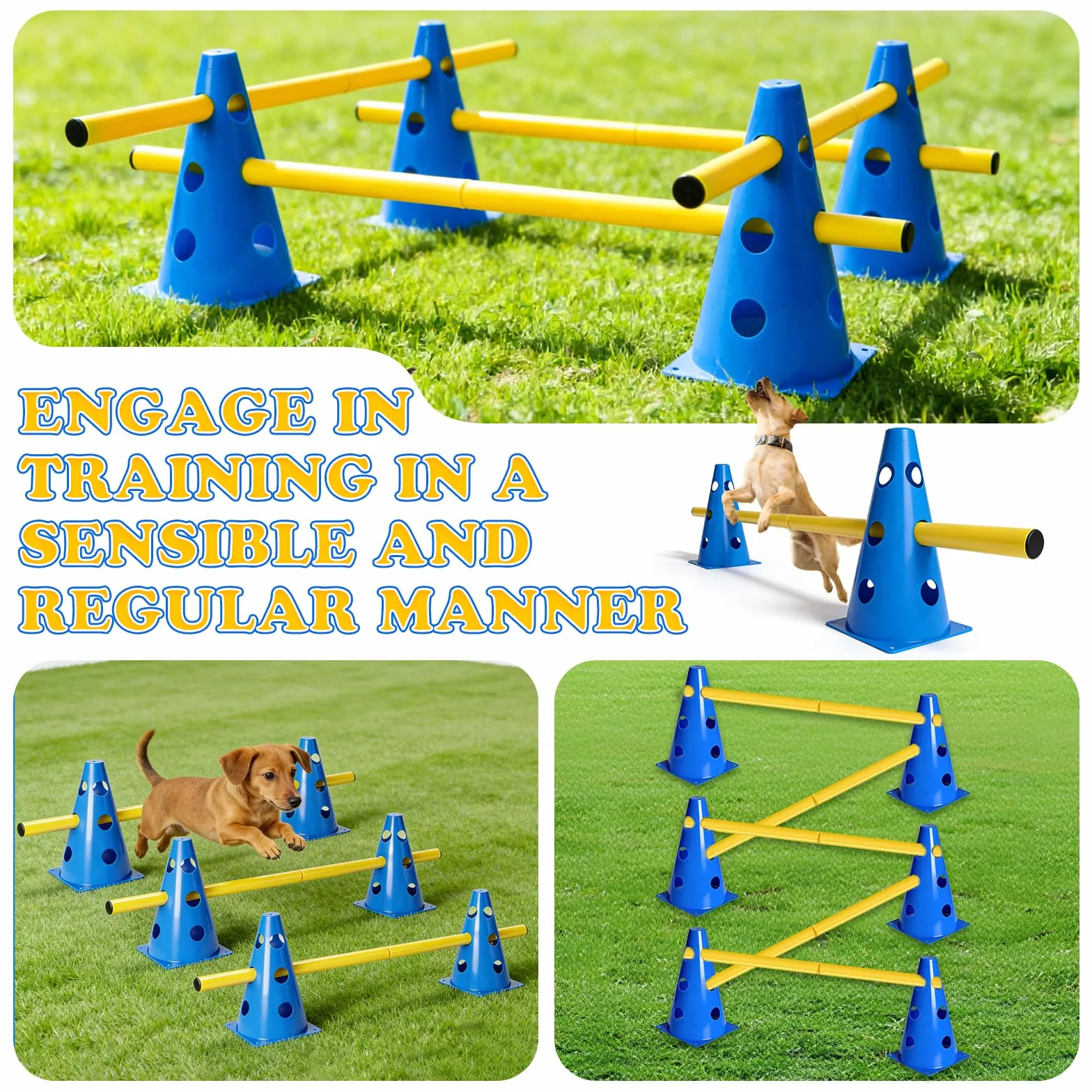 Set di Ostacoli a Incastro per Cani, cavalletti Grandi, Set di Ostacoli, Ostacoli Regolabili per Il Gioco del Calcio, Sport equestri (8 Coni Alti 23 cm + 8 Bastoncini)
