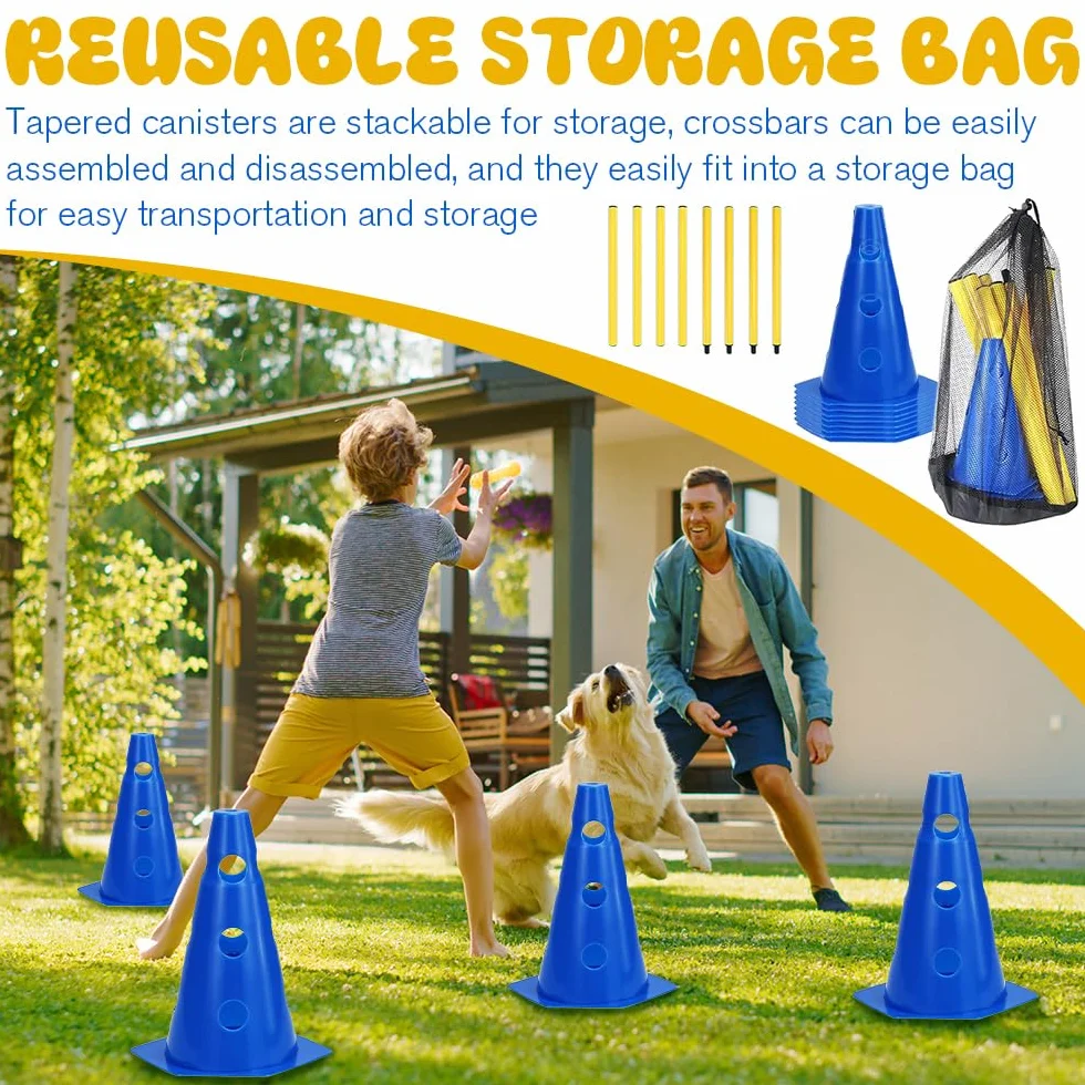 Agility Set per Cani Ostacoli per Bambini, Ostacoli per Bambini, Cani, Cane Cavaletti, 8 Coni 23 cm di Altezza + 4 aste Lunghe 81 cm, per Esercizi di Addestramento, Sport Cinofili