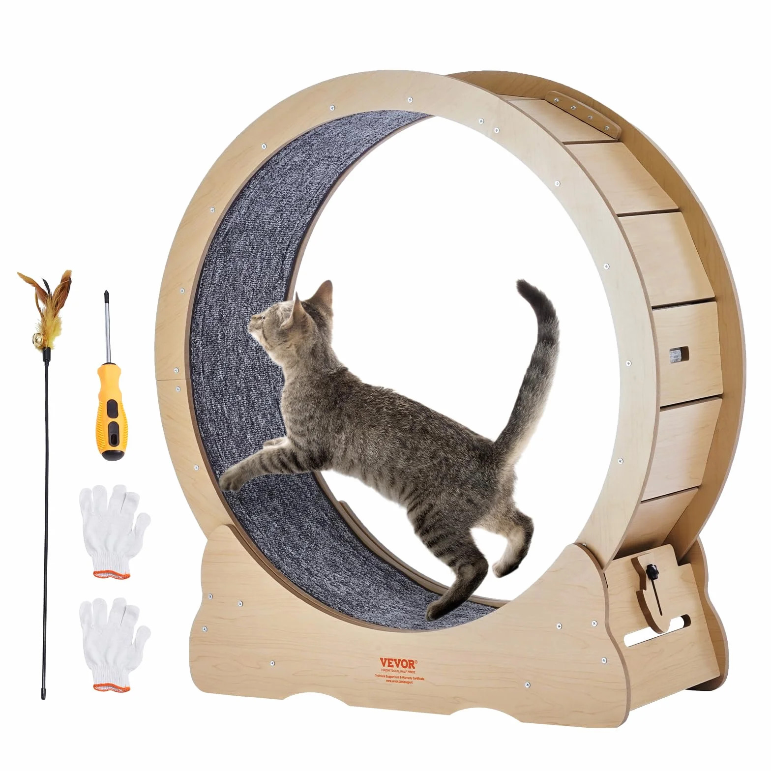 VEVOR Ruota per Esercizi per Gatti, Ruota per Tapis Roulant per Gatti da Interno, Ruota da Corsa da 910 mm con Tappeto Staccabile e Teaser per Gatti per Allenamento, Adatta alla Maggior Parte