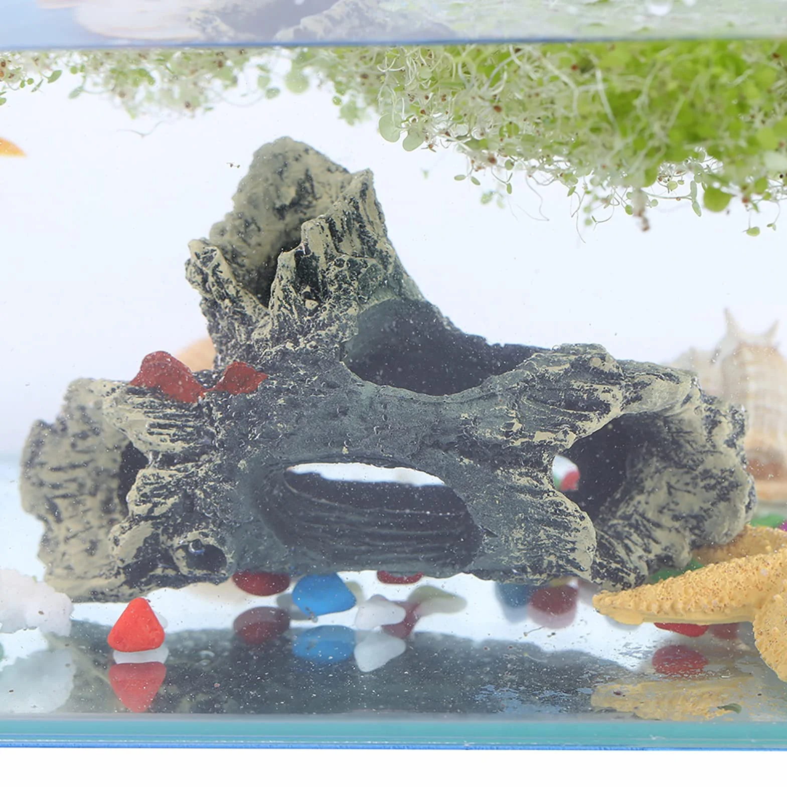 Arredo Acquario Resina | Ornamento Tronco Artificiale con Grotta per Decorazione Paesaggi Acquatici Naturali | Atossico e Sicuro per Pesci - Dimensioni 15x10x8 cm