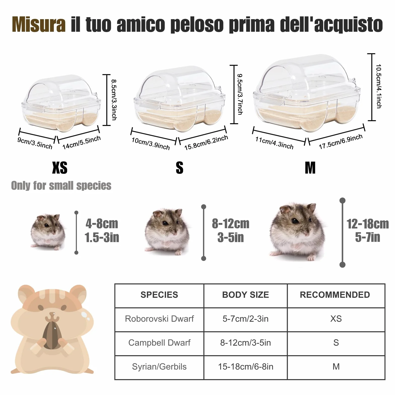 Criceto Sabbia Bagno, Toilette Trasparente per Criceti Contenitore per Bagno di Sabbia per Criceti Gerbilli Ratti (S)