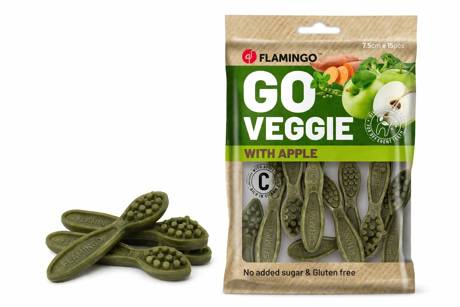 Bastoncini per cani – Snack Veggie Spazzolino con Mela Verde – 7,5cm – 120g – senza glutine – favorisce l’igiene dentale