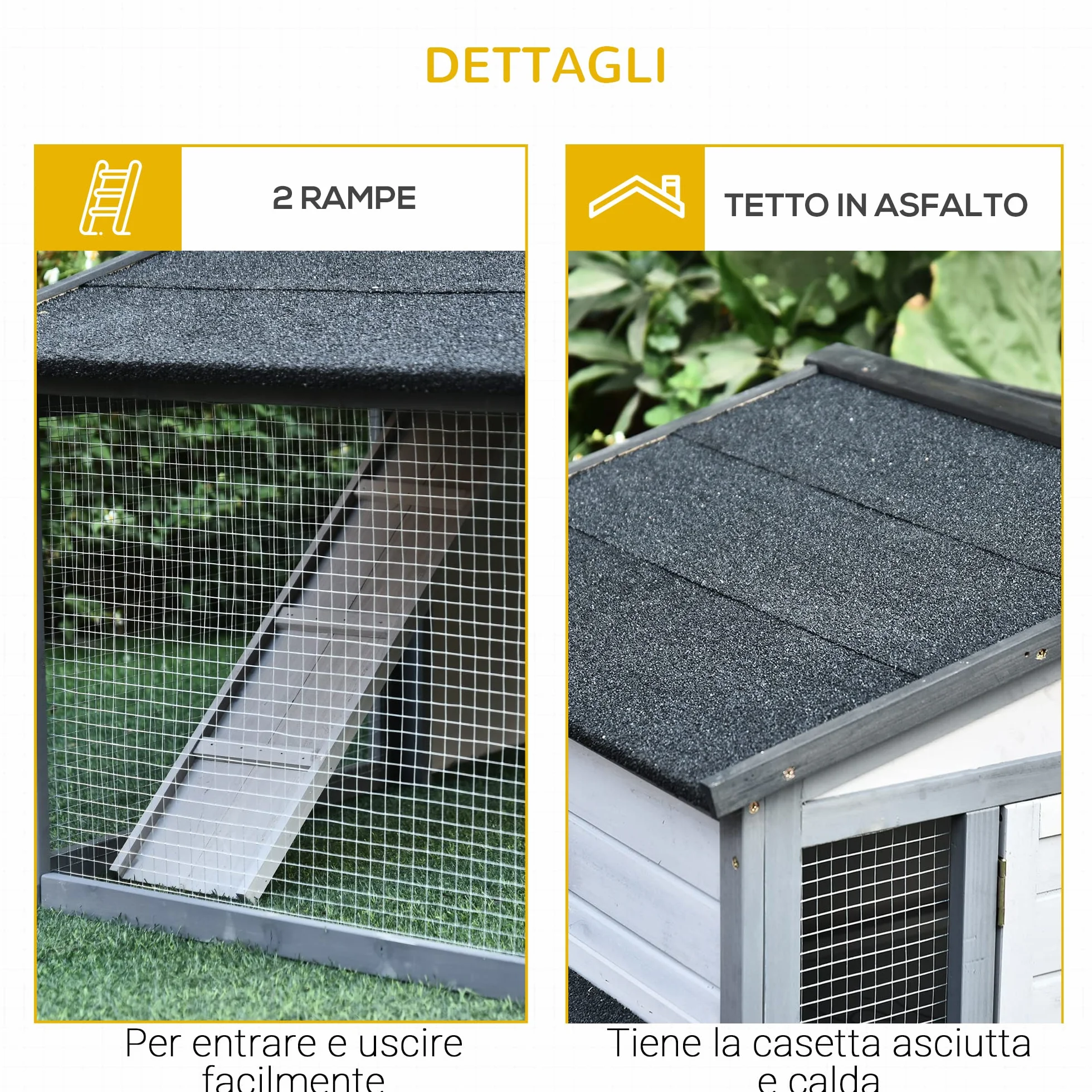 PawHut Conigliera da Esterno in Legno Gabbia per 2-3 Conigli o Roditori Bianca