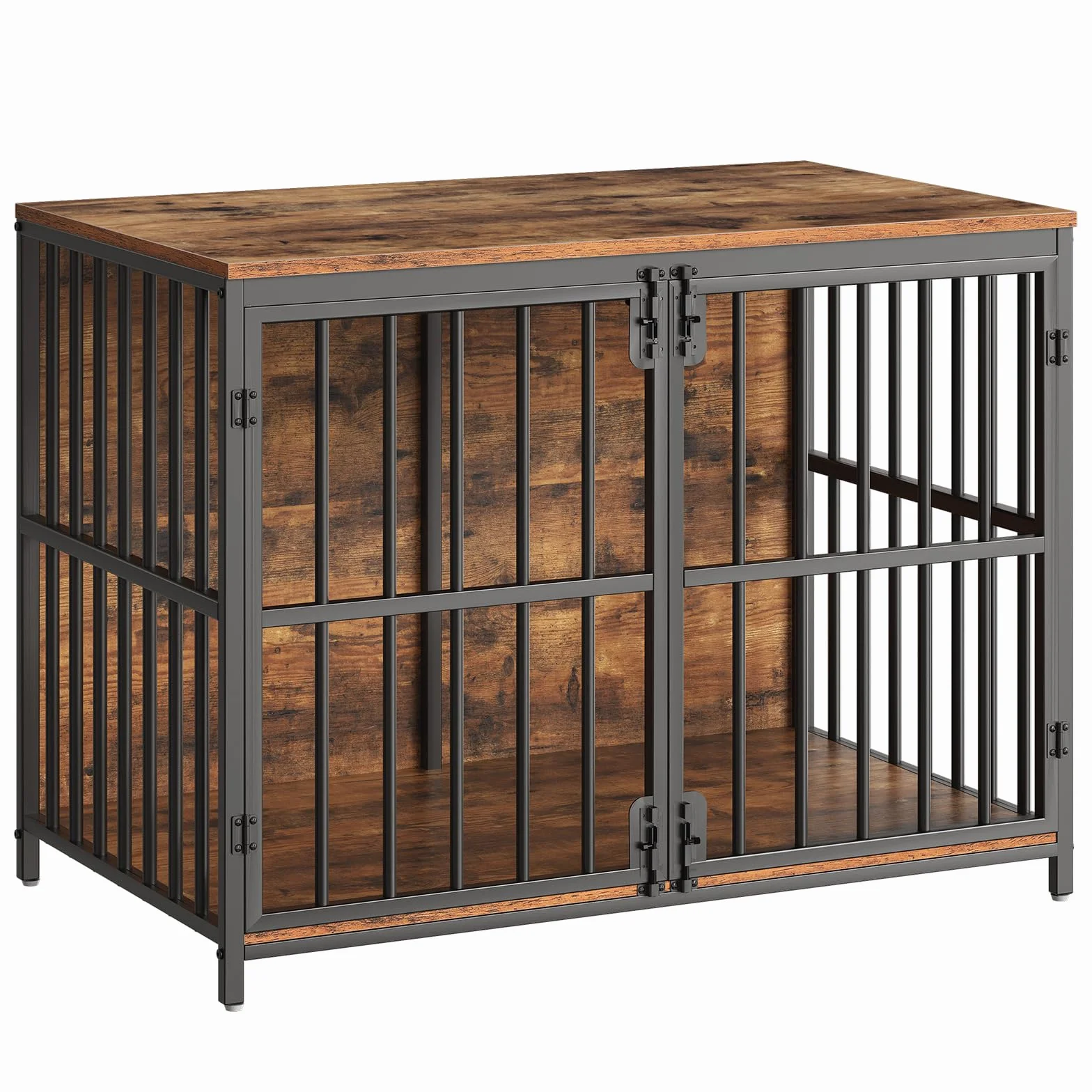 HOOBRO Mobile Gabbia per Cani da 98 cm, Cuccia a Doppia Porta, Tavolino Decorativo da Interno, Griglia in Metallo Anti-Morso, per Cani Medi e Grandi, Marrone Vintage e Nero EBF100GW03