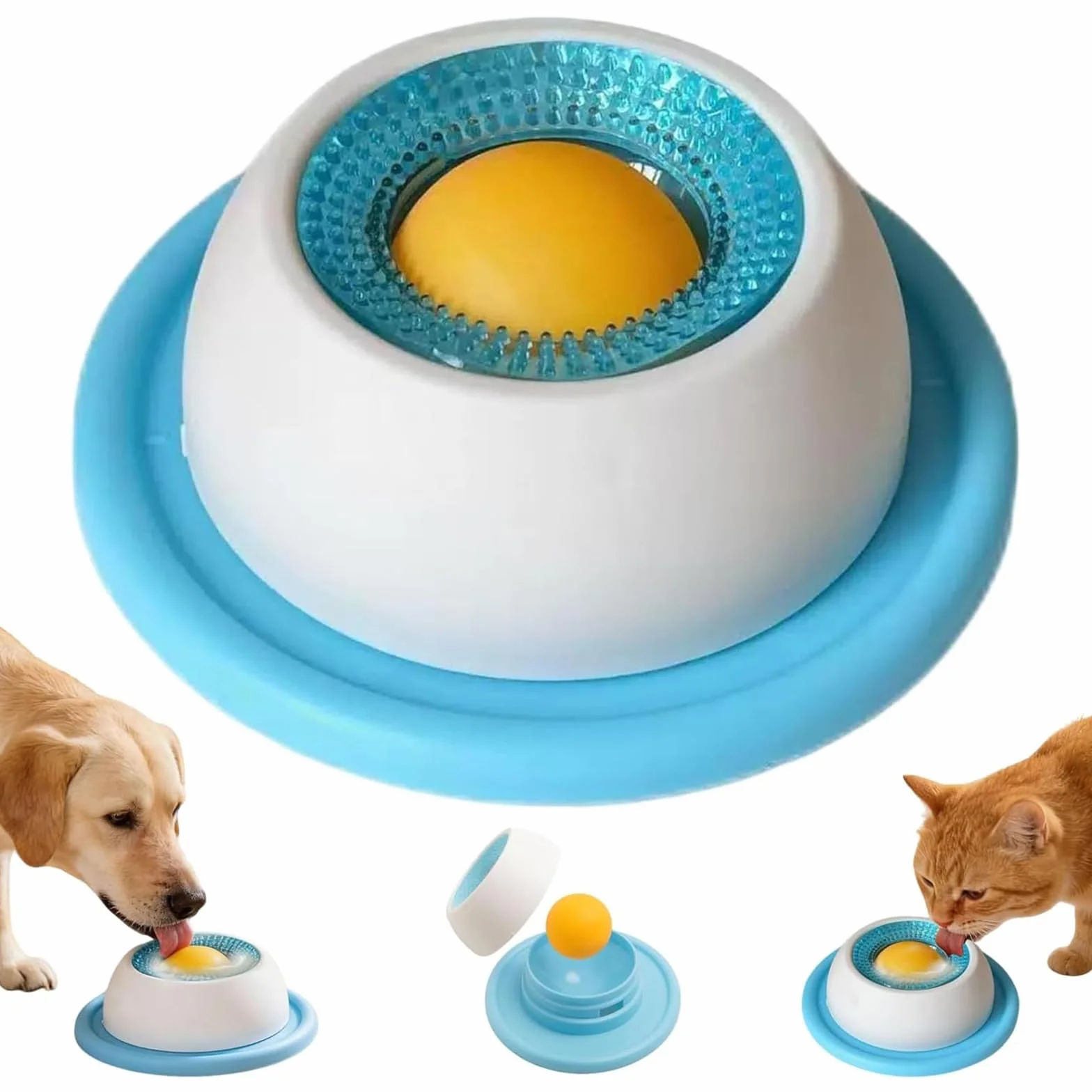 Ciotola per Leccare per Cani, Lick Bowl con Sfera Rotante, Base a Ventosa Antiscivolo, per Cibo Umido Liquido e Snack, Riduttore di Ansia e Noia per Cani e Gatti (blu)