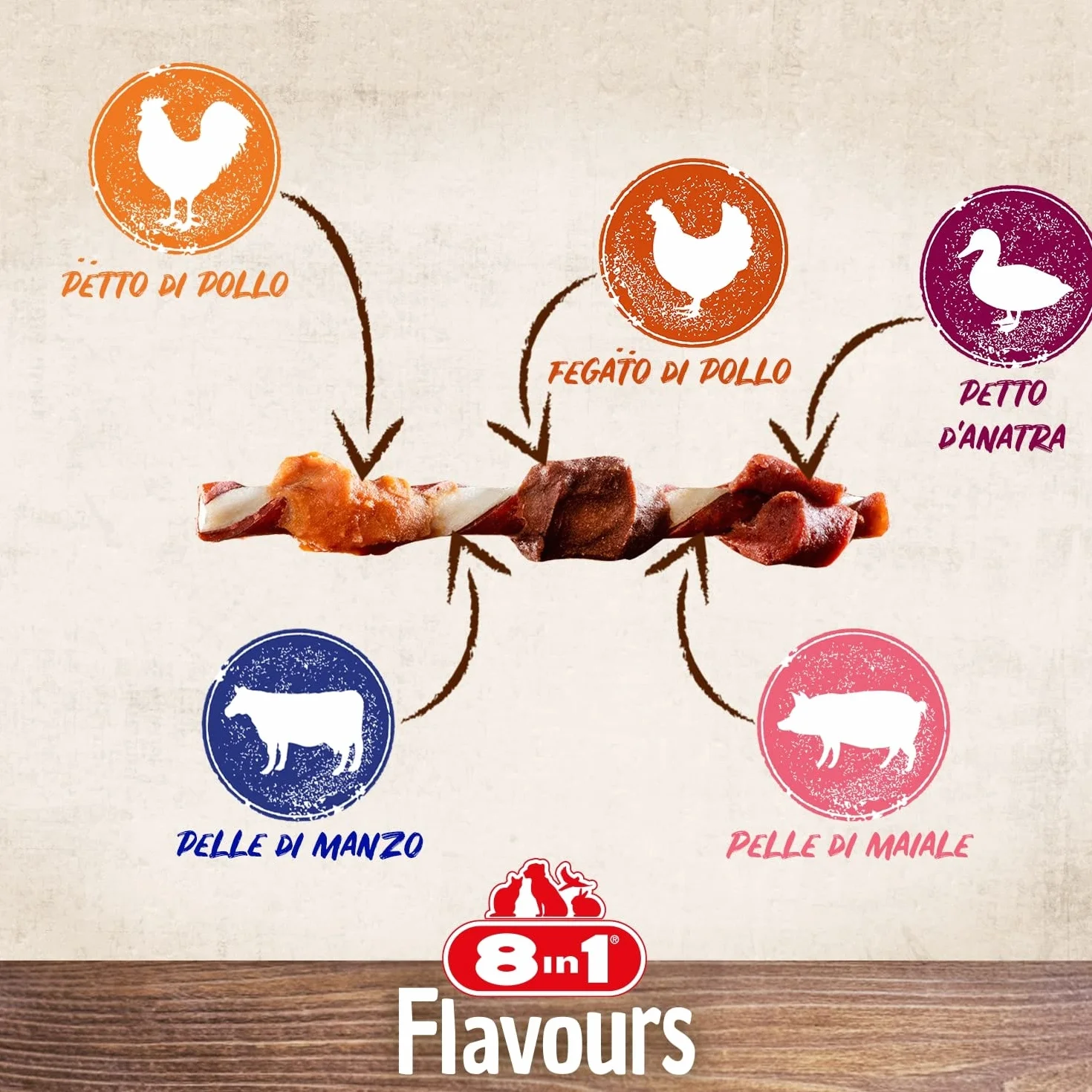 8in1 Triple Flavour Skewers Bastoncini da masticare per cani - Snack da masticare con carne extra, confezione da 113 g (ca. 6 pezzi)