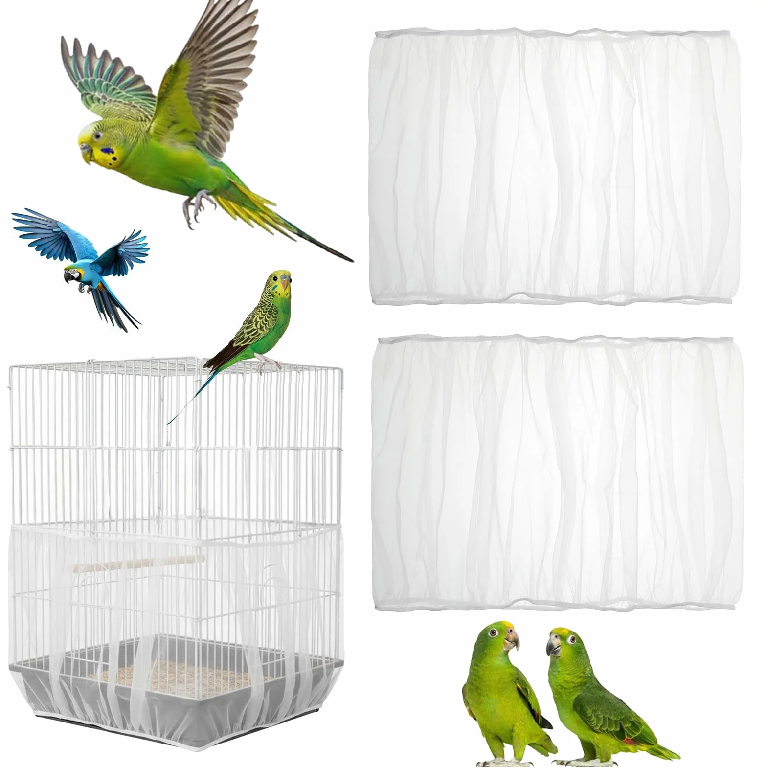 2 pezzi copertura per gabbia per uccelli, gabbia per uccelli, zanzariera, regolabile, in poliestere, 35 cm, per pappagalli e gabbie di fringuelli (170-200 cm)