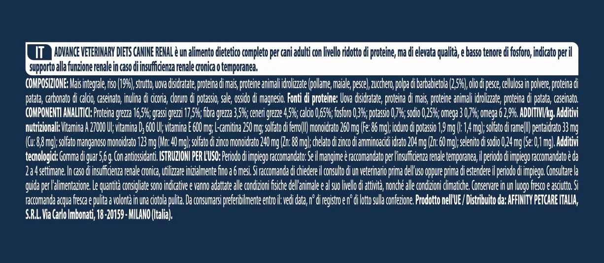 Advance Veterinary Diets Renal Cibo per Cani con Insufficienza Renale 12kg