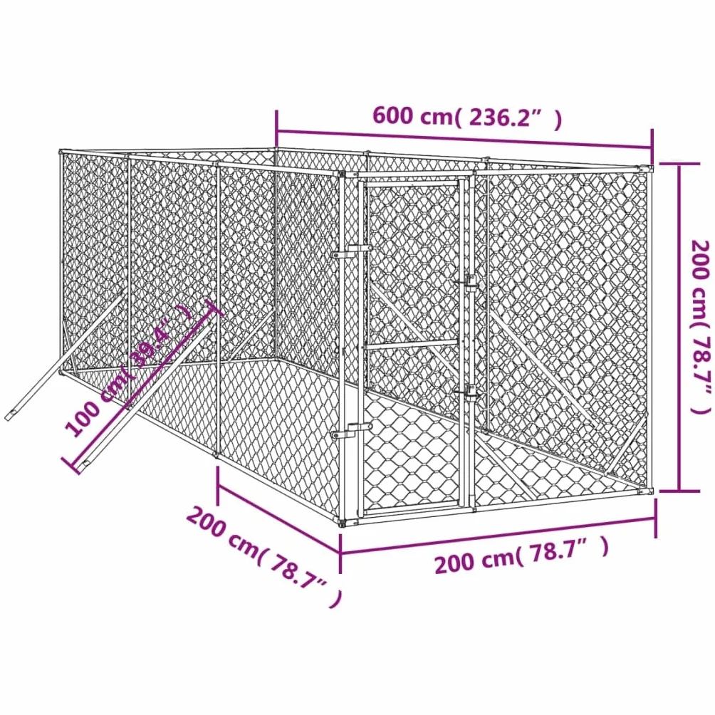 Gabbia per Cani da Esterno Grande - Kennel Recinto a Maglie Box per Animali in Acciaio con Serratura - Argento 2 x 6 x 2 m