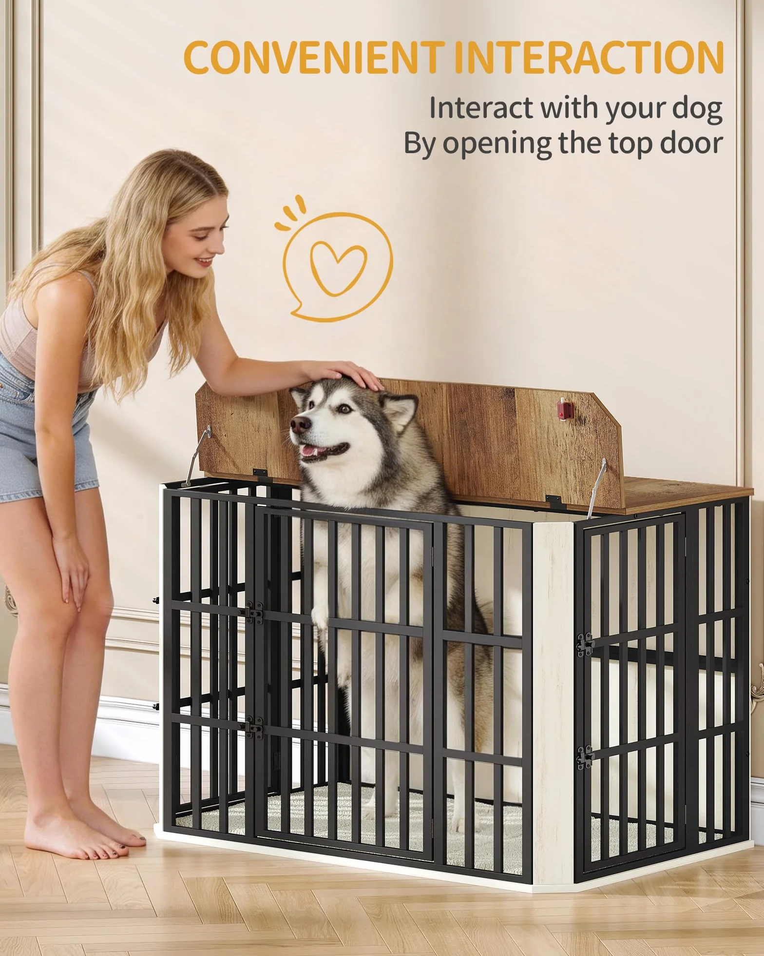 Hzuaneri 120 cm Gabbia per Cani, Cuccia Moderna per Cani Interno, Casetta per Animali, 3 porte, 75 x 120 x 81 cm, XXL, Bianco e Marrone DFC86814B