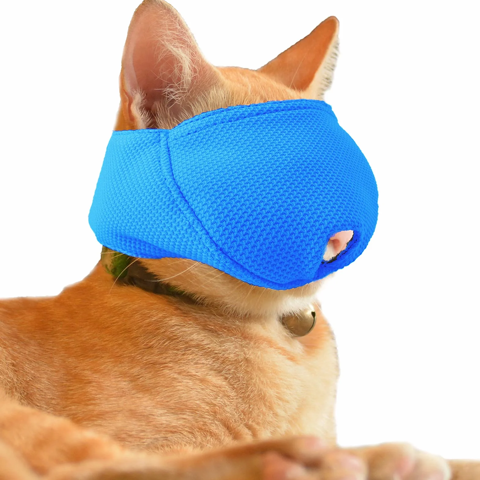 OHCOZZY Museruola Gatto con Rete Traspirante, Maschera per La Bocca del Gatto per Prevenire I Morsi e La Masticazione(L, Blu)