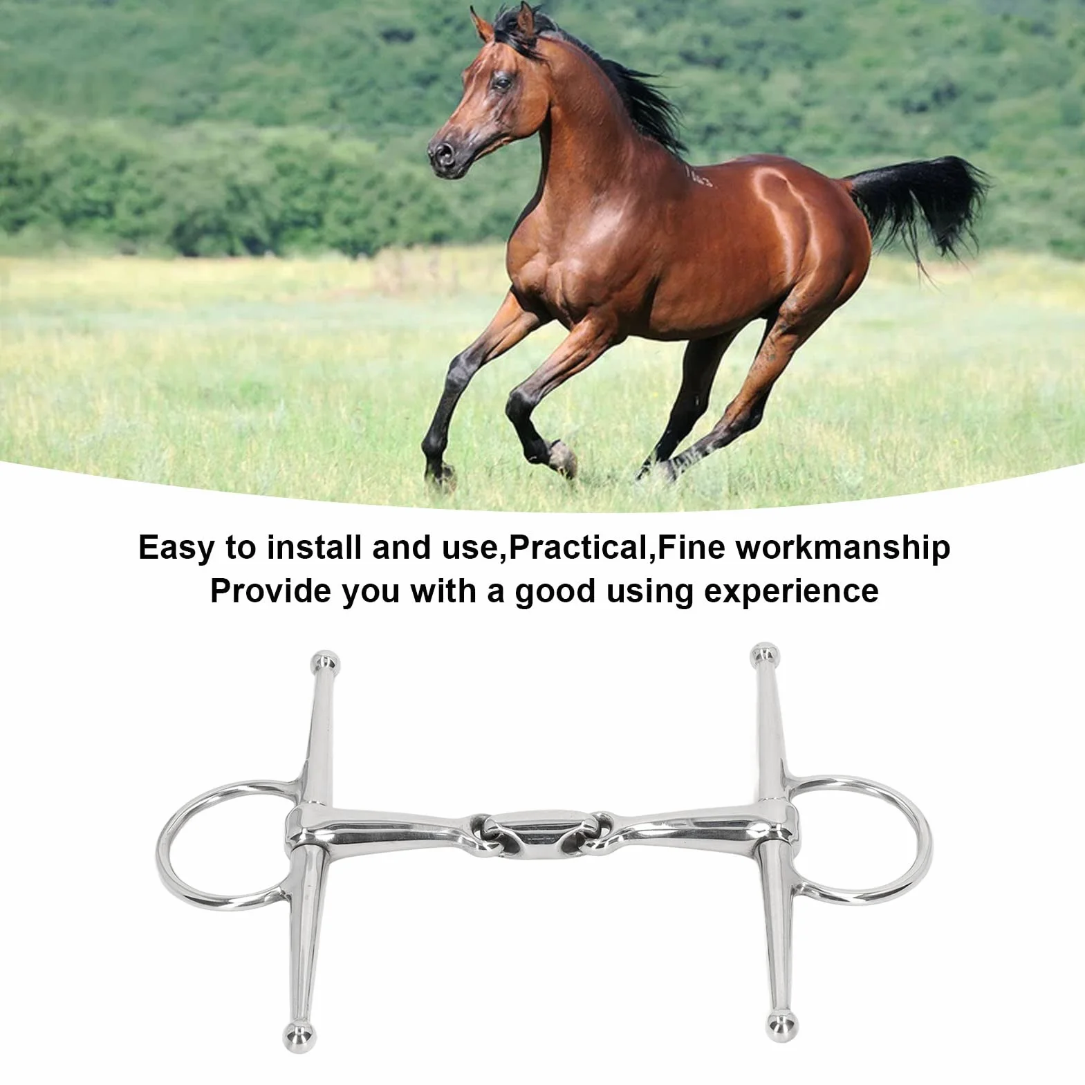 Bocchetta per cavalli in acciaio inossidabile da 135 mm per cavalli da allenamento e equitazione, premium, durevole, facile da controllare, design sicuro e amichevole, attrezzature per sport all'aria