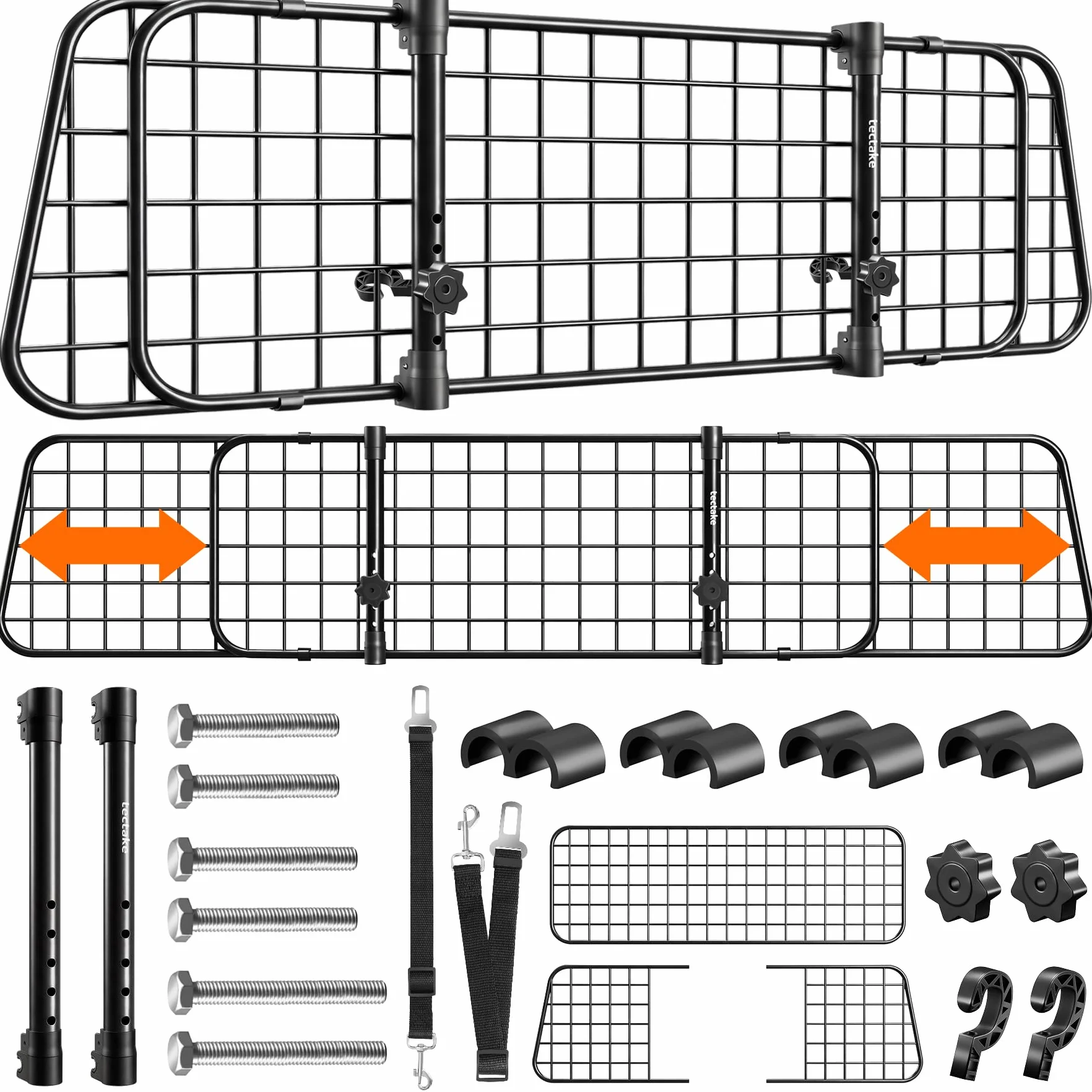 tectake® Griglia di Protezione per Cani Universale in Acciaio, Divisorio di Sicurezza per Cani Regolabile in Larghezza 91,5–154 cm, Rete Auto per Cani Universale con Sistema ad Incastro e 2 Cinture