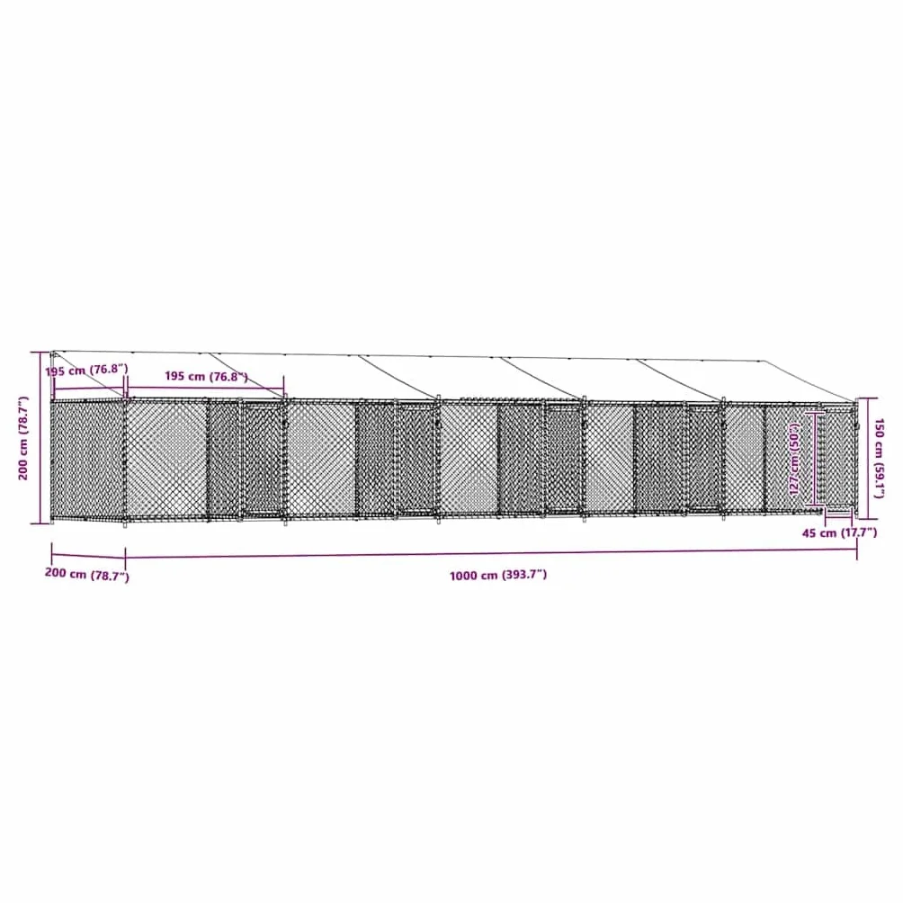 vidaXL Gabbia Cani con Tetto e Porte Grigia 10x2x2 m Acciaio Zincato, Gabbia per Cani con Tetto, Cuccia per Cani, Box per Cani