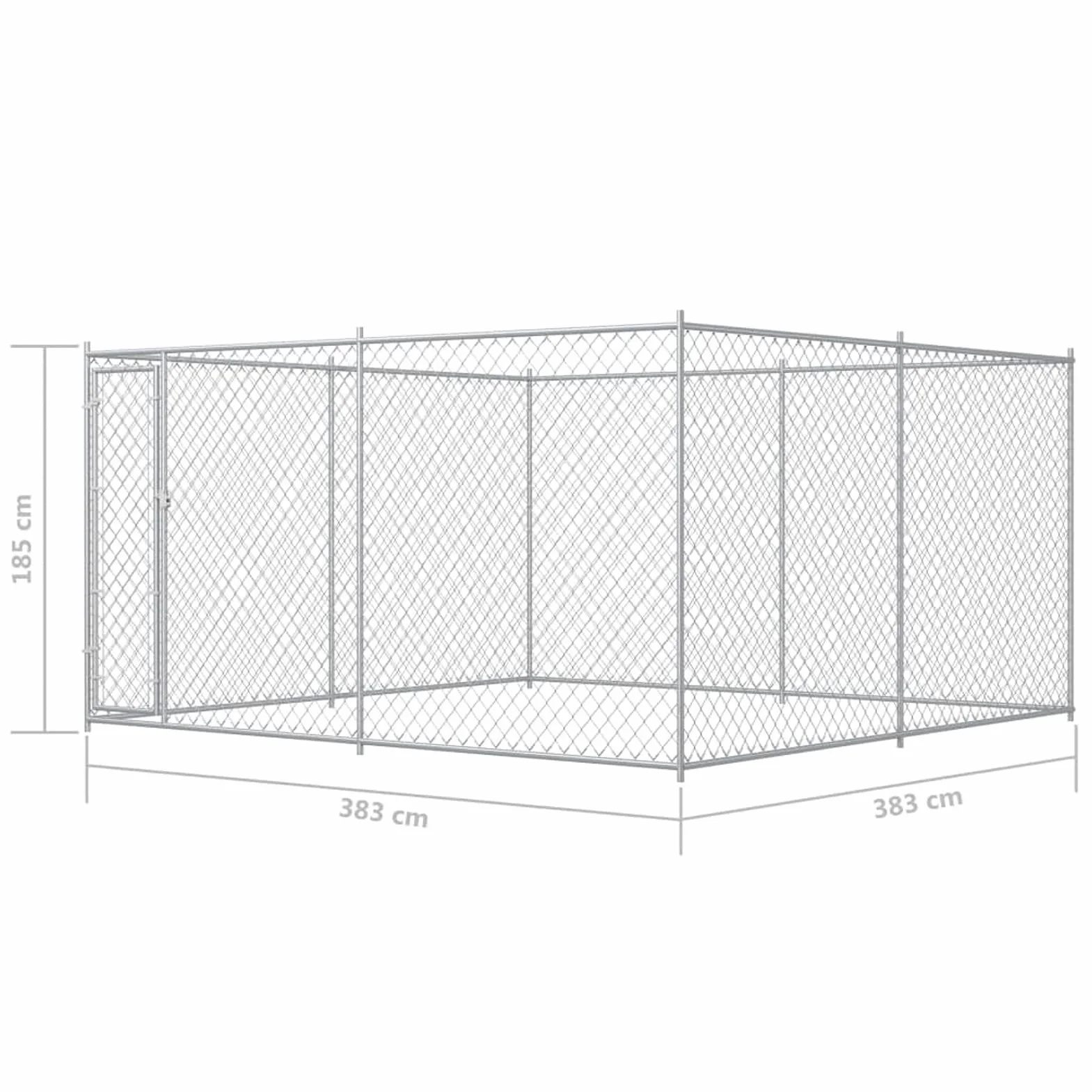 Casa per Cani Esterna, Recinto per Cani con Porta a Cerniera e Serratura, 383x383x185 cm in Acciaio Zincato, Spaziosa per Addestramento, Gioco e Sicurezza per Cani