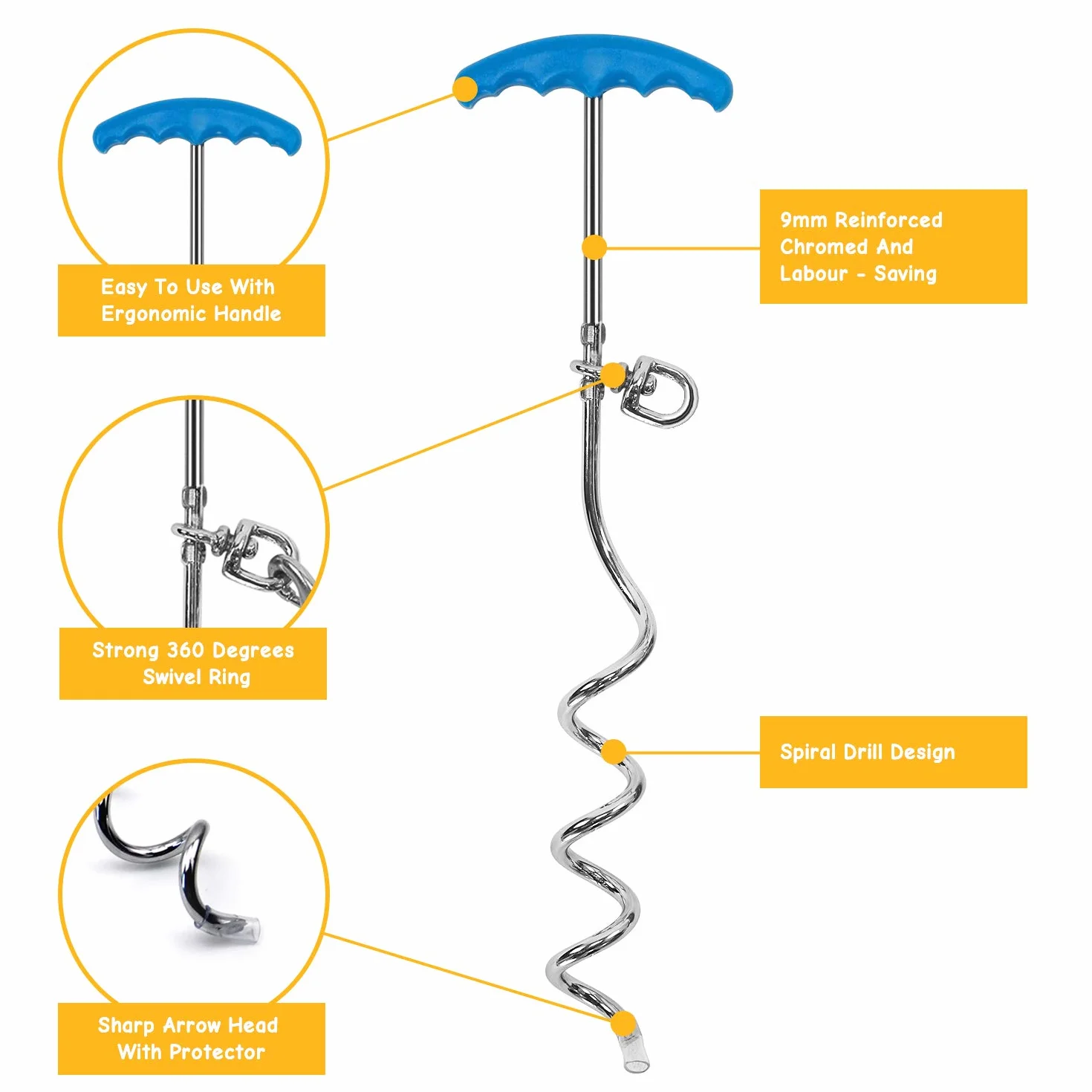 Petphabt - Cavo resistente per cani da 6 m, con spirale per cani da 16 cm, con picchetto a terra per cuccioli e animali domestici, guinzaglio per esterni (verde acqua)