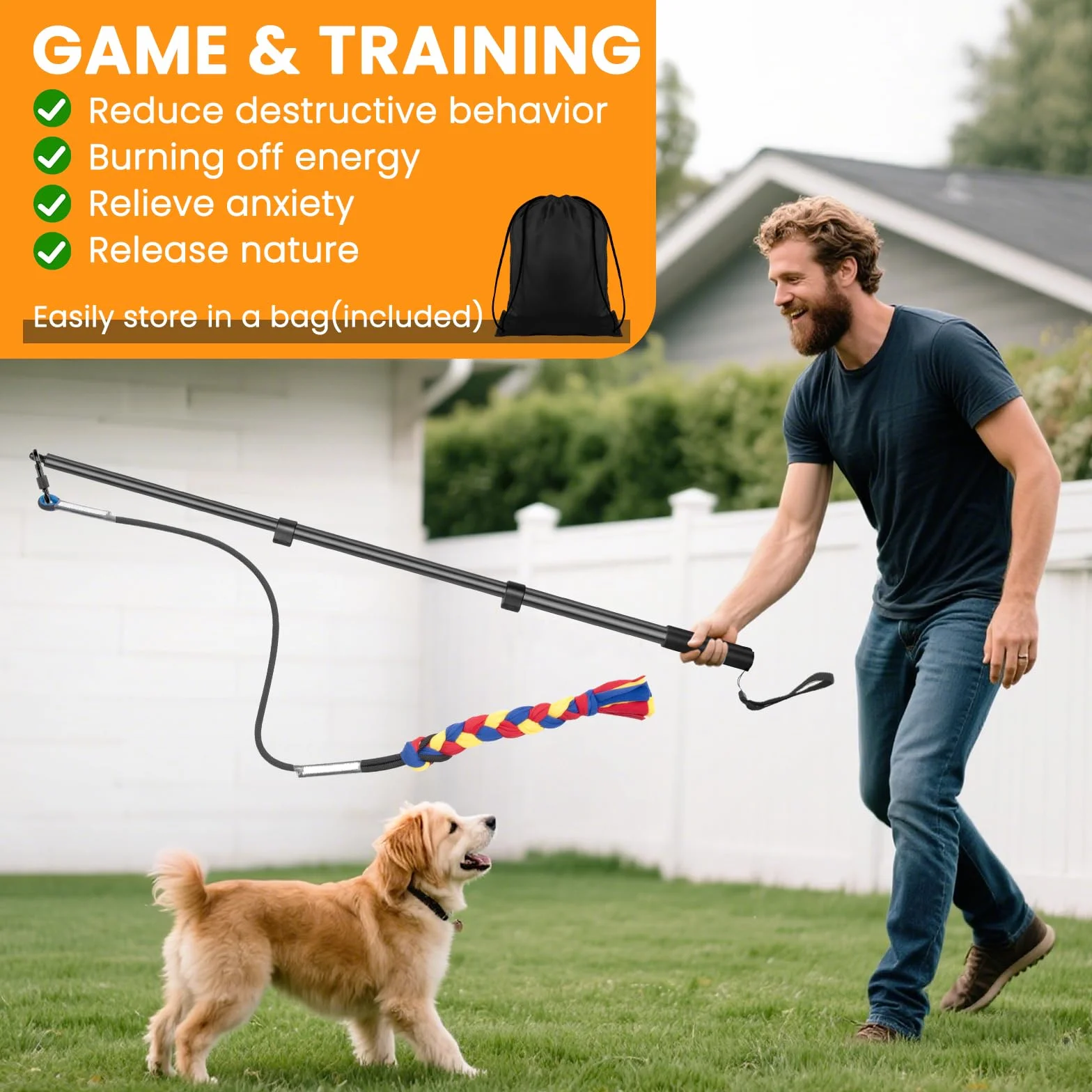 Ycozy Flirt Pole Cane 103cm, Cane Teaser Palo, Bacchetta Da Teaser Allungabile, Corda Giocattolo Interattivo All'Aperto per Cani Piccola/Media/Grandi Allenamento Esercizio Di Gioco