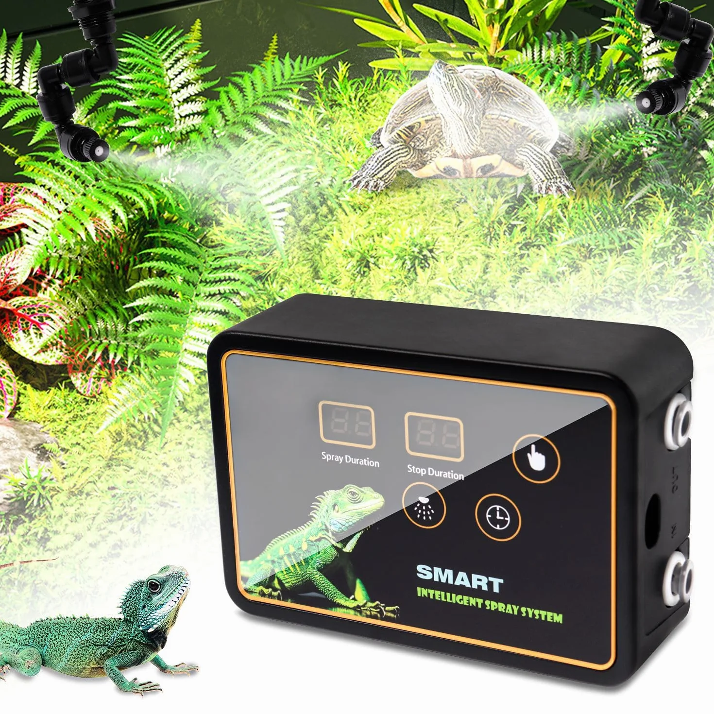 Nebulizzatore Terrario,GuKKK Sistema di Nebulizzazione per Rettili, Umidificatore per Rettili Automatico con Timer e Rotazione Regolabile a 360°,Umidificatore Rotante per Anfibi Retti Piante