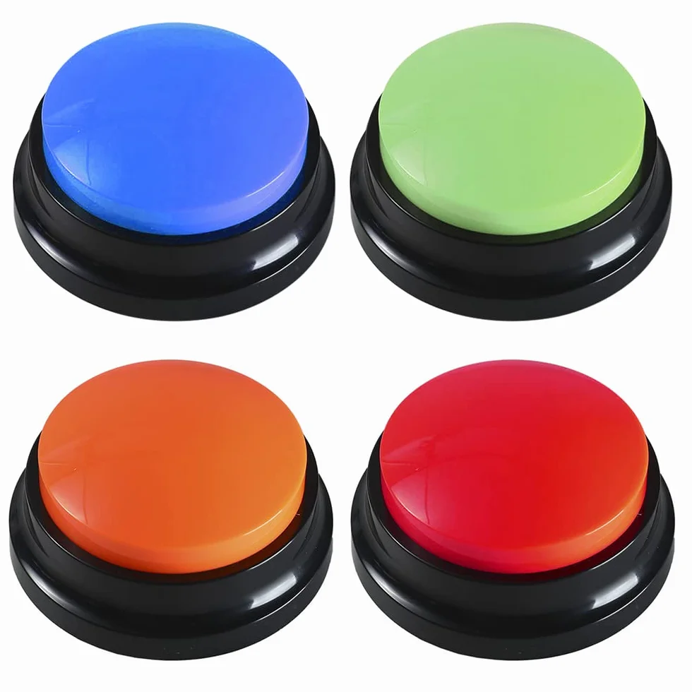 4 Pezzi Buzzer con Funzione di Registrazione, Buzzer Registrabile Vocale, Pulsante di Conversazione Registrabile, Answer Buzzers per Cane Giocare E Comunicare con Cane Gatto