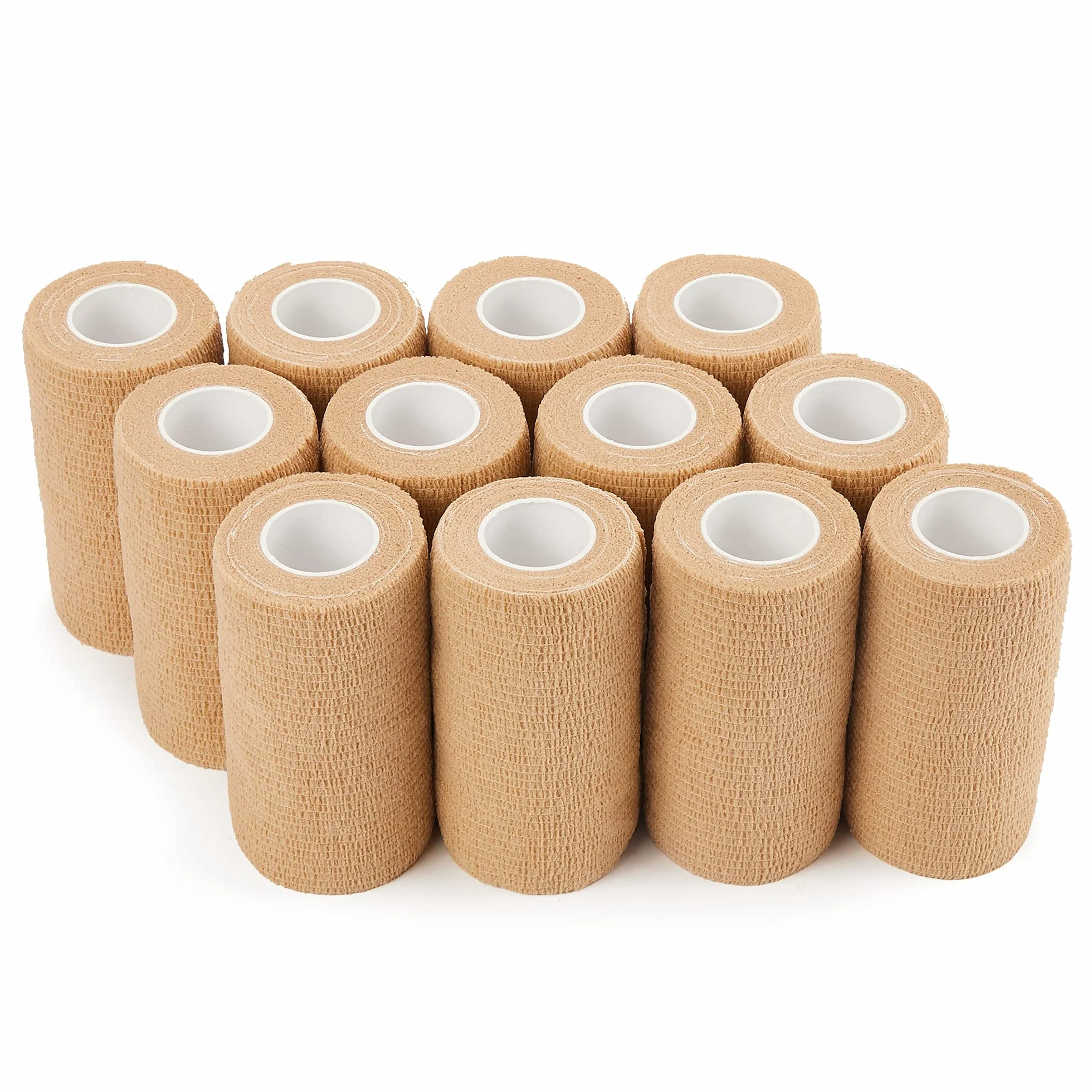 Garza Autoadesiva 10cm x 4,5m 12 Rotoli Benda Elastica Coesiva Primo Soccorso (Beige)