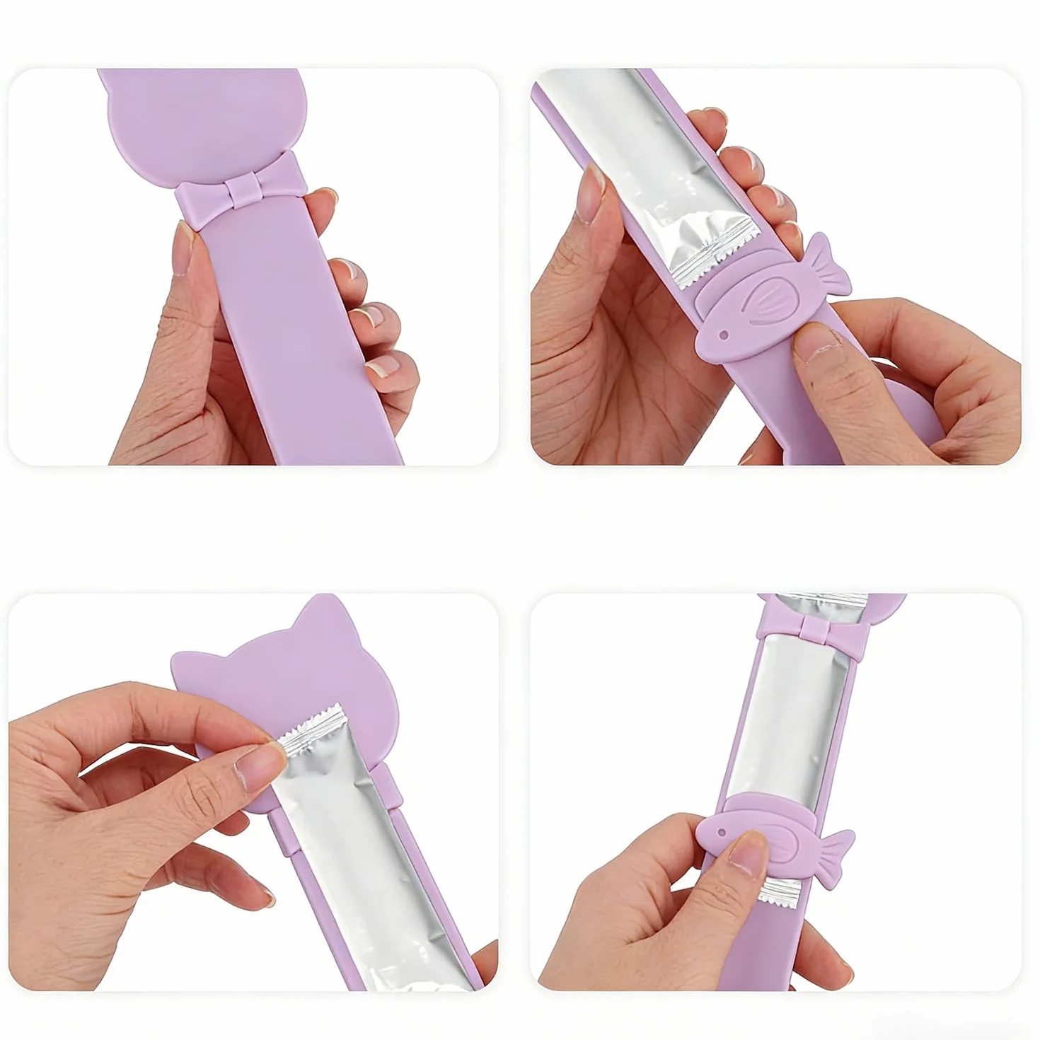 Cucchiaio da Spremere per Dolcetti per Gatti, Carino Multifunzionale Cucchiaio Cibo Gatti for Cibo Umido Snack Leccabili e Snack Liquidi (Viola)