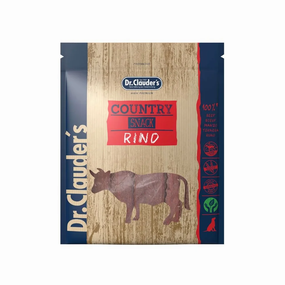 Country Snack Manzo | Snack per cani | 2 x 170 g | Essiccato a vapore | Dr.Clauder's | Integratore alimentare | Per favorire la normale funzione digestiva | 95% carne di manzo | Confezione doppia