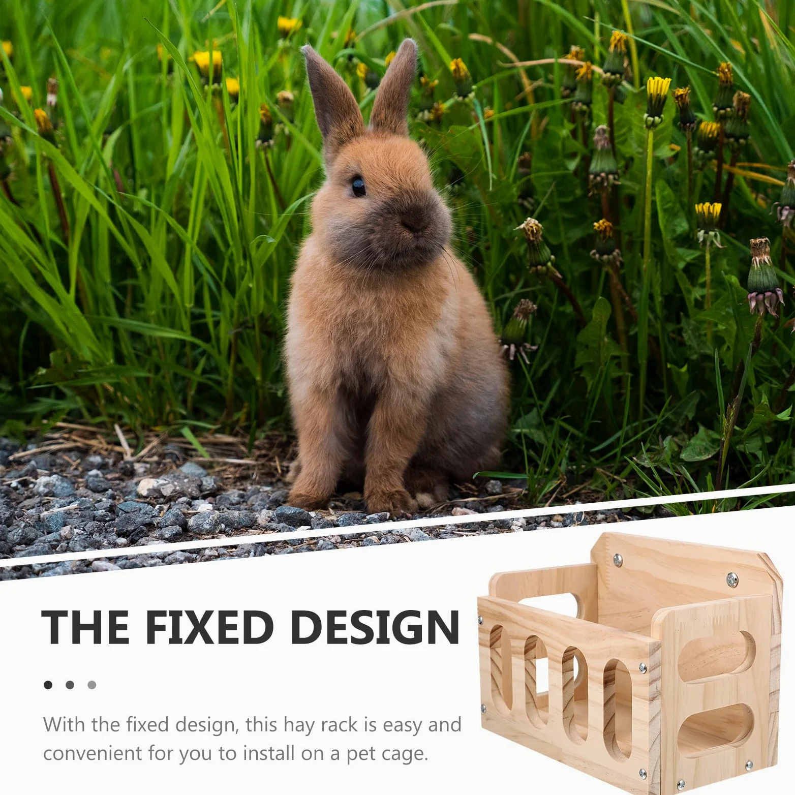 Mangiatoia in Legno per Coniglio e Cincillà, Design Fisso, Khaki | Gabbia da Pet, Struttura Cava, Facile da Installare, Mantiene Cibo Ordinato e Riduce gli Sprechi