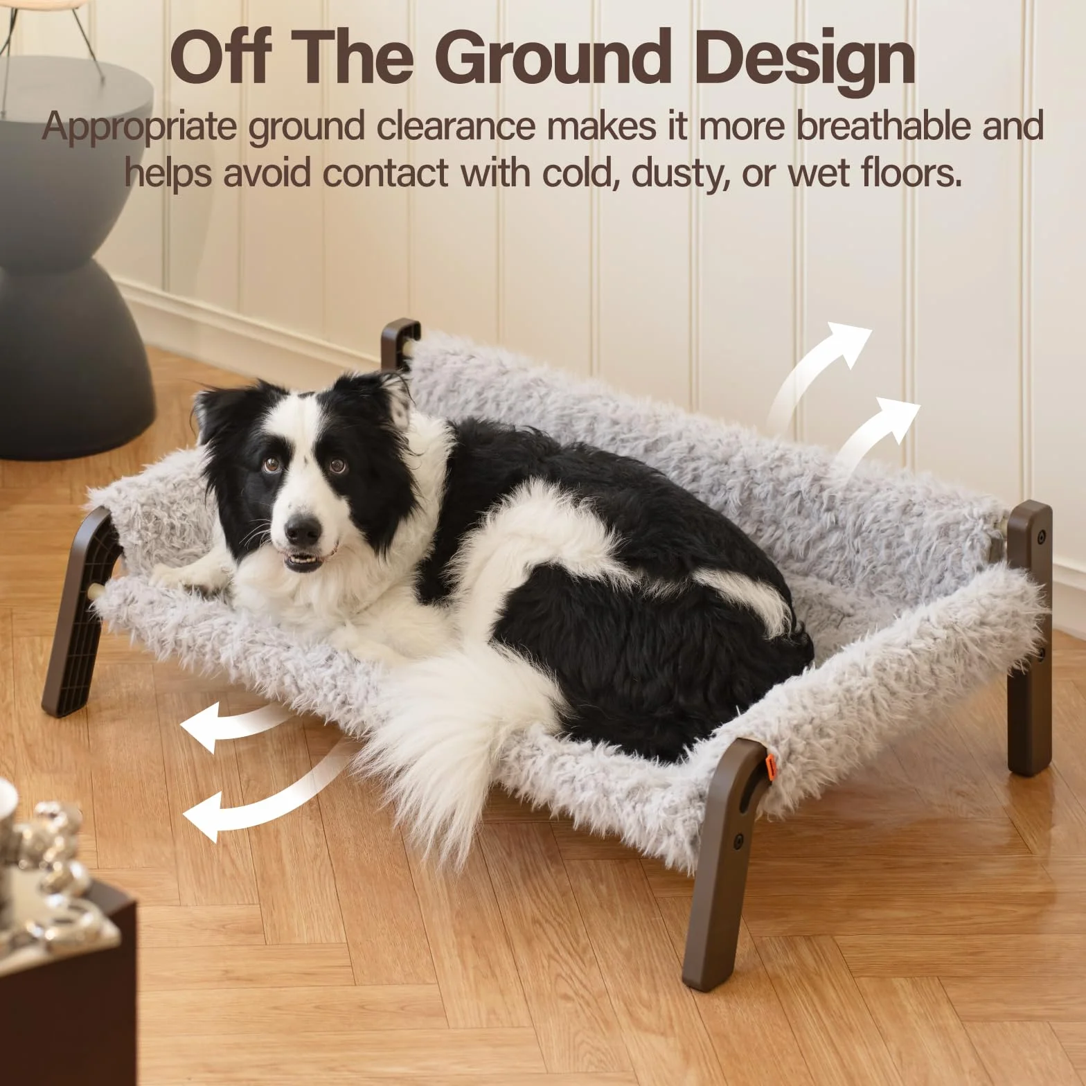MEWOOFUN Divano letto rialzato per cani, traspirante, con copertura rimovibile e lavabile, letti per cani di taglia grande e media con fondo antiscivolo, 87 x 63 x 28 cm, grigio