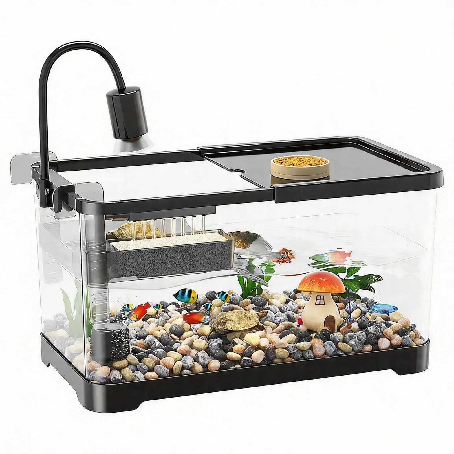 Turtle Fish Tank Con Piattaforma Per Crogiolarsi, Acquario Per Tartarughe Giovani, Comodo Drenaggio Inferiore Per Tartarughe Giovani, Gamberi Di Fiume, Granchi, Anfibi E Rettili(L)