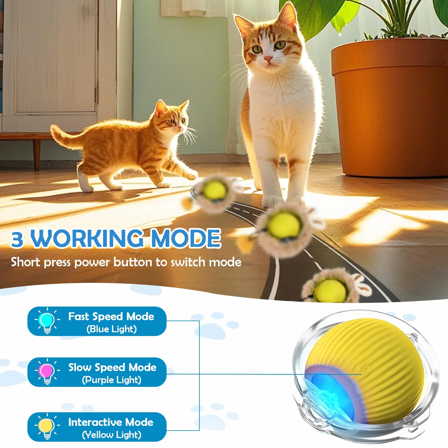 2 Palle Giocattolo Elettriche per Gatti con Tappetino Caccia, Palla Giocattolo Interattive Automatico Gatto, Palline Giocattolo Elettrici per Gattini, Pallina Interattiva Intelligente Gatti e Cani (B)